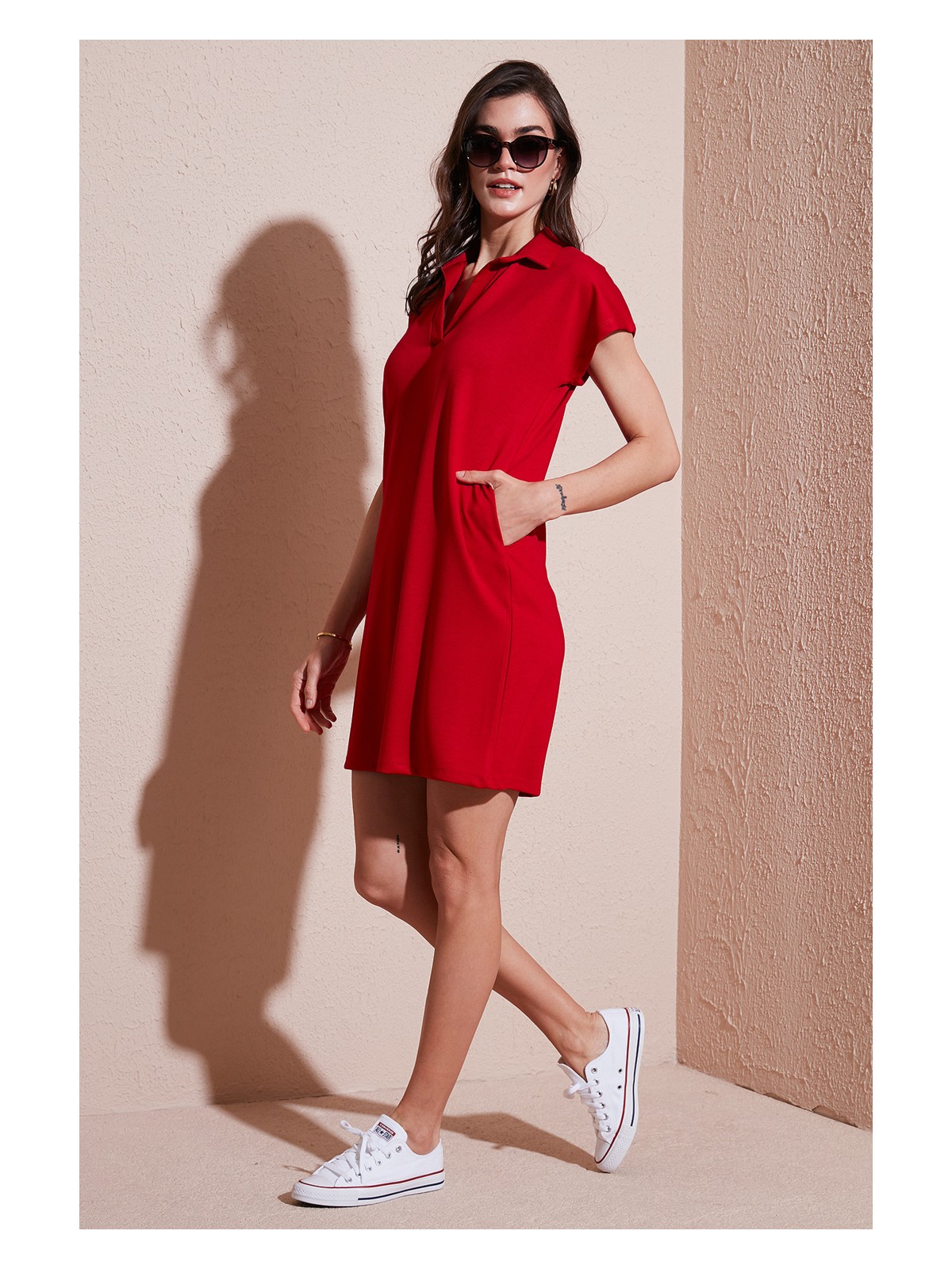 Lela Regular Fit Polo Yaka Mini Elbise Bayan Elbise 5866153 - Görsel 5