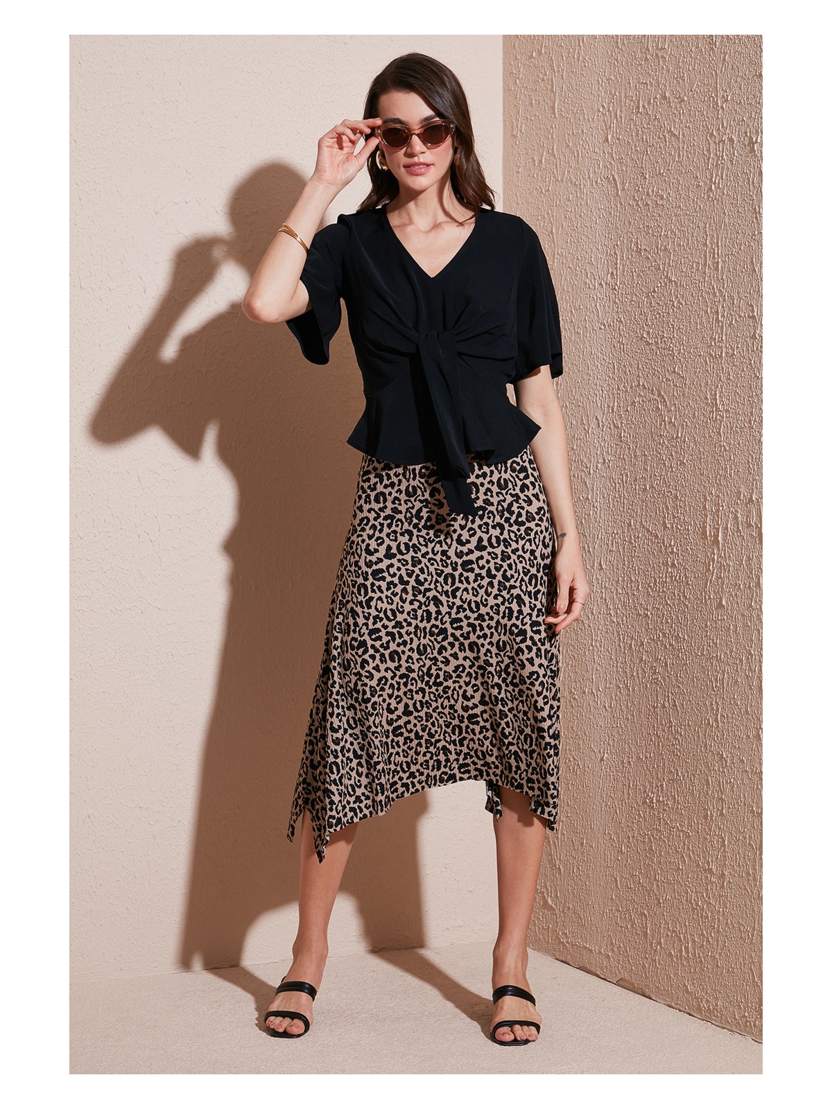 Lela Desenli Volanlı Midi Boy Etek Bayan Etek 5869010 - Görsel 3