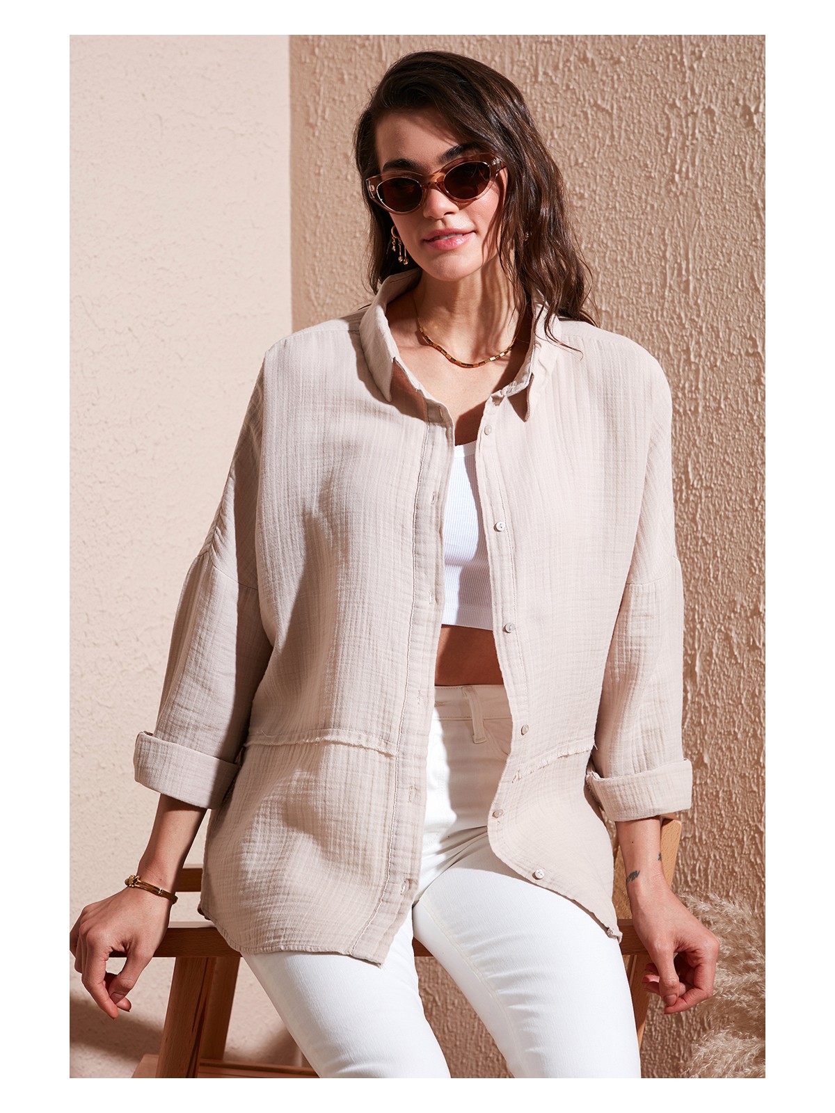 Lela Pamuklu Regular Fit Müslin Gömlek Kadın Gömlek CF25S166905