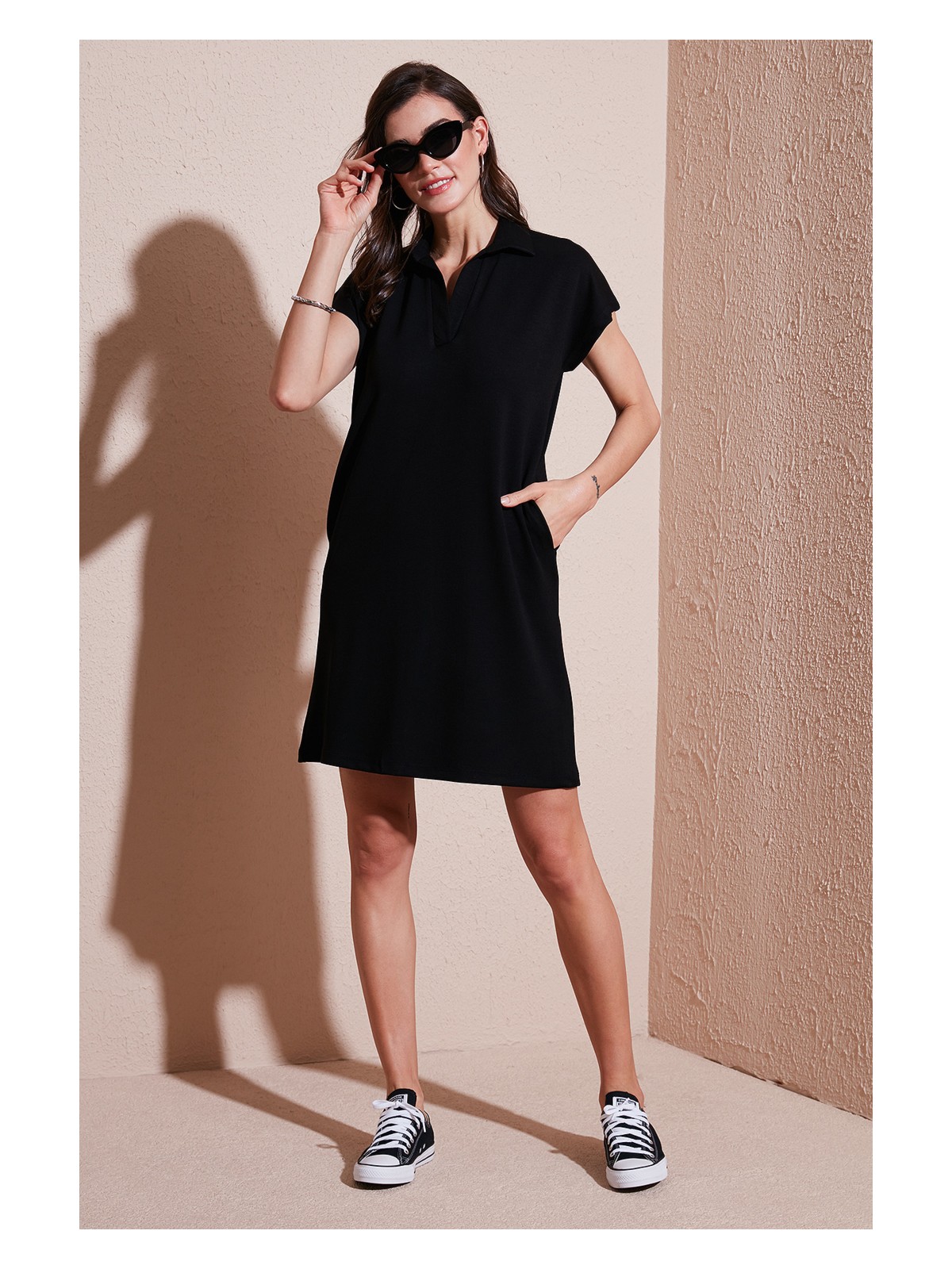Lela Regular Fit Polo Yaka Mini Elbise Bayan Elbise 5866153
