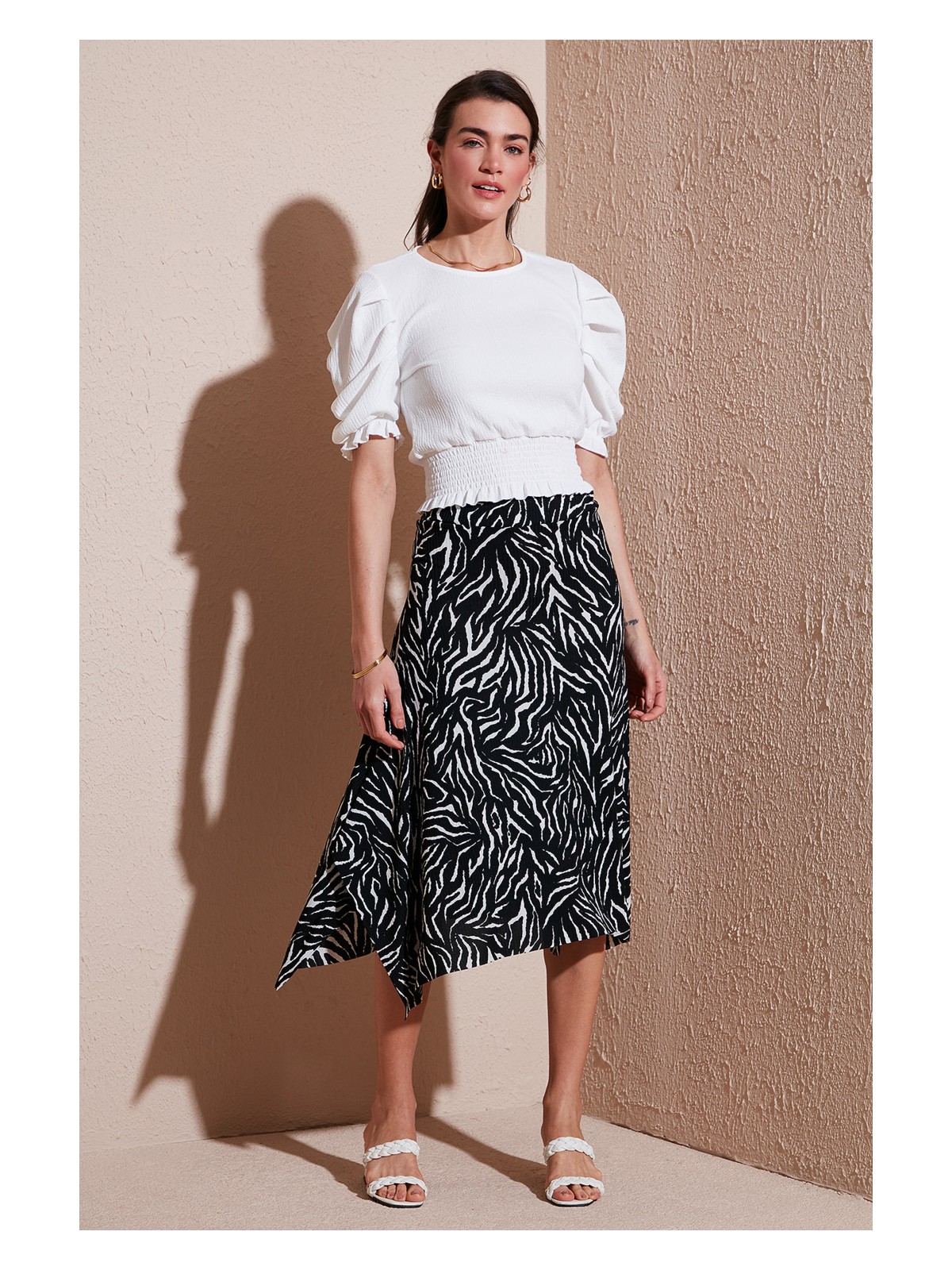 Lela Desenli Volanlı Midi Boy Etek Bayan Etek 5869010 - Görsel 4