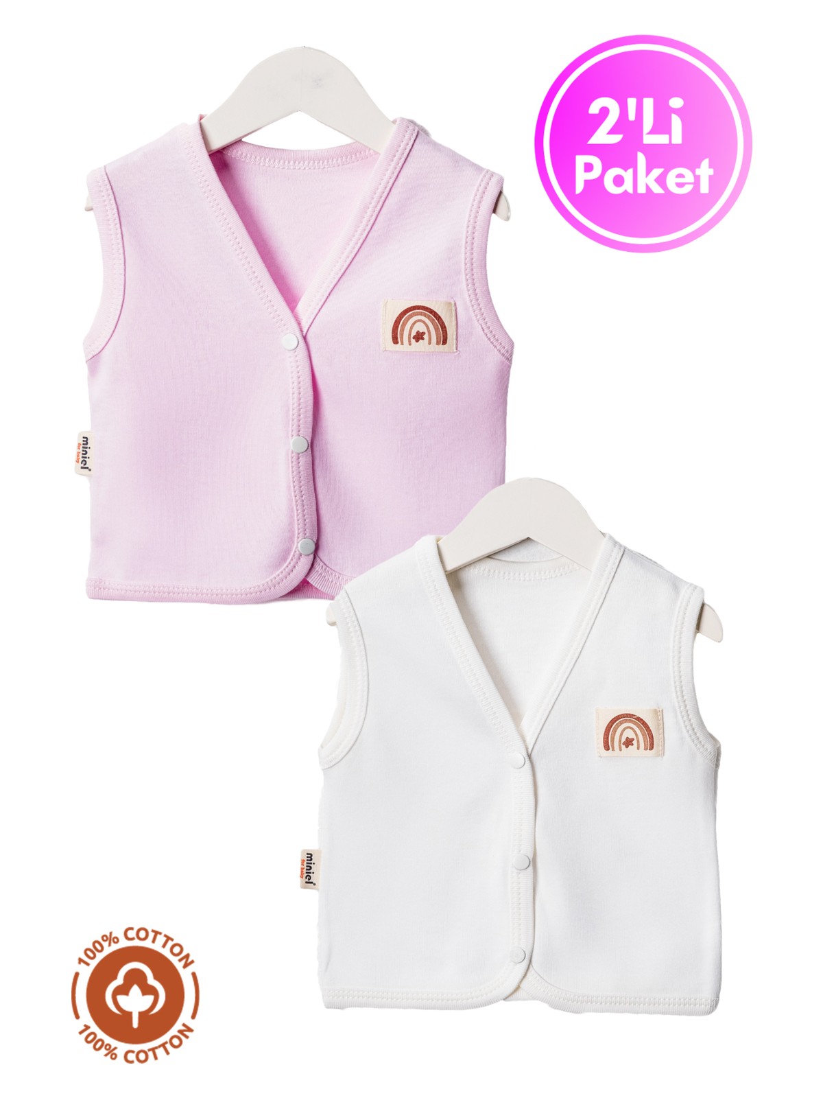 Miniel Unisex Bebek Arma Detaylı Organik Pamuklu 3-6-9 Ay 2li Penye Bebek Yelek Set - Görsel 9