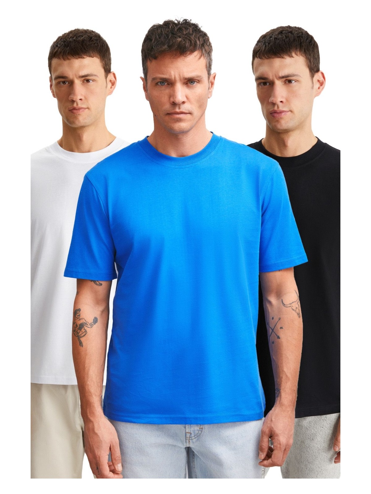 Grimelange Cultıvated Erkek 3'lü Kalın Dokulu Regular %100 Organik Pamuk Bordo/lcvrt/gri T-shirt - Görsel 4