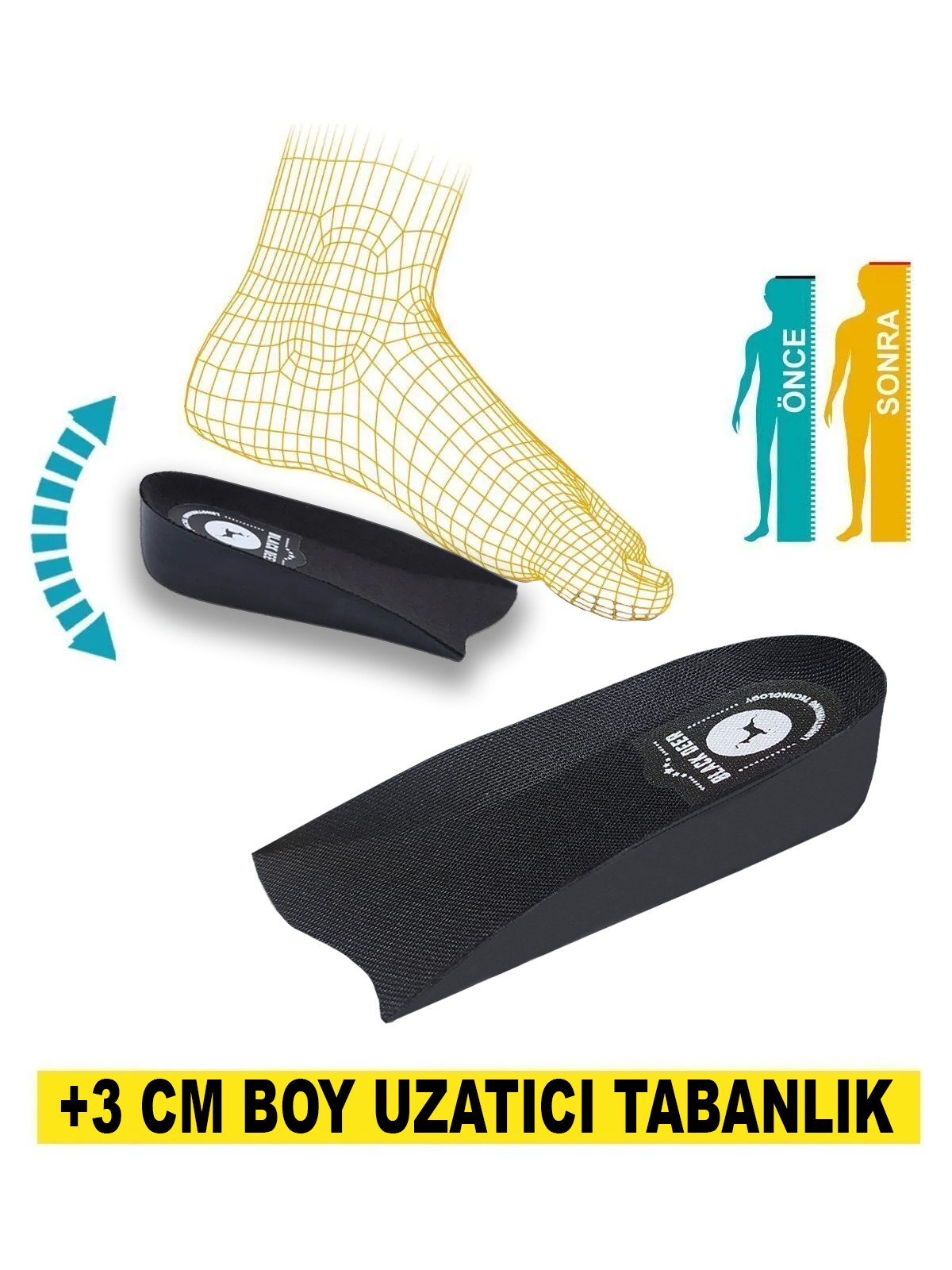 Black Deer Lengthening Technology 3 cm Extender Siyah Boy Uzatıcı Tabanlık Gizli Topuk Yükselten