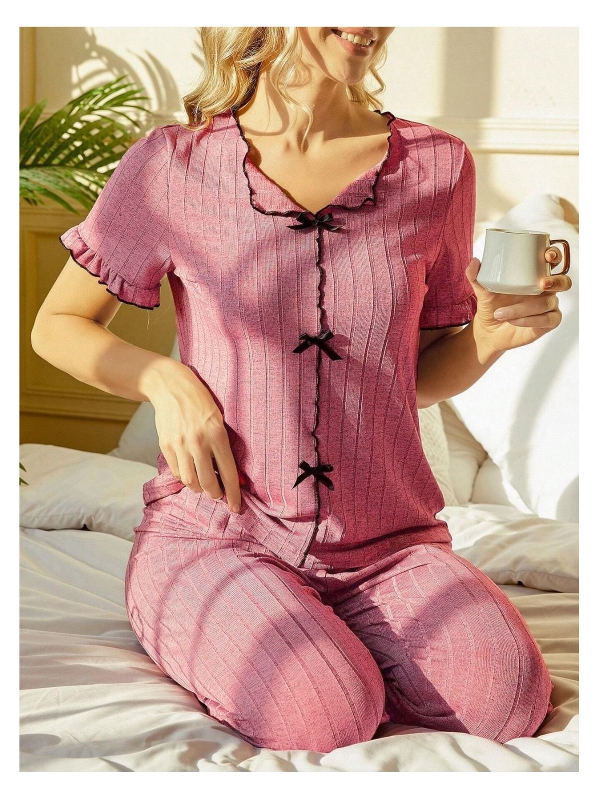 Bella Notte Mevsimlik Fiyonk Detaylı Pamuklu Pijama Takımı