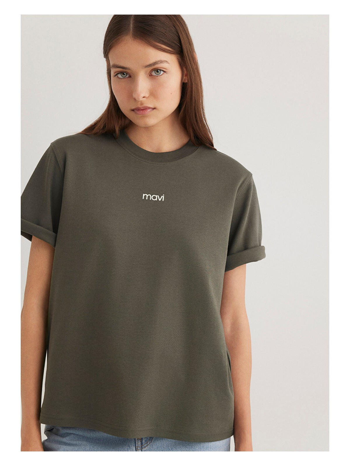 Mavi Kadın Logo Baskılı İnterlok Yeşil Tişört Standart Yaka Normal Kesim XS Beden