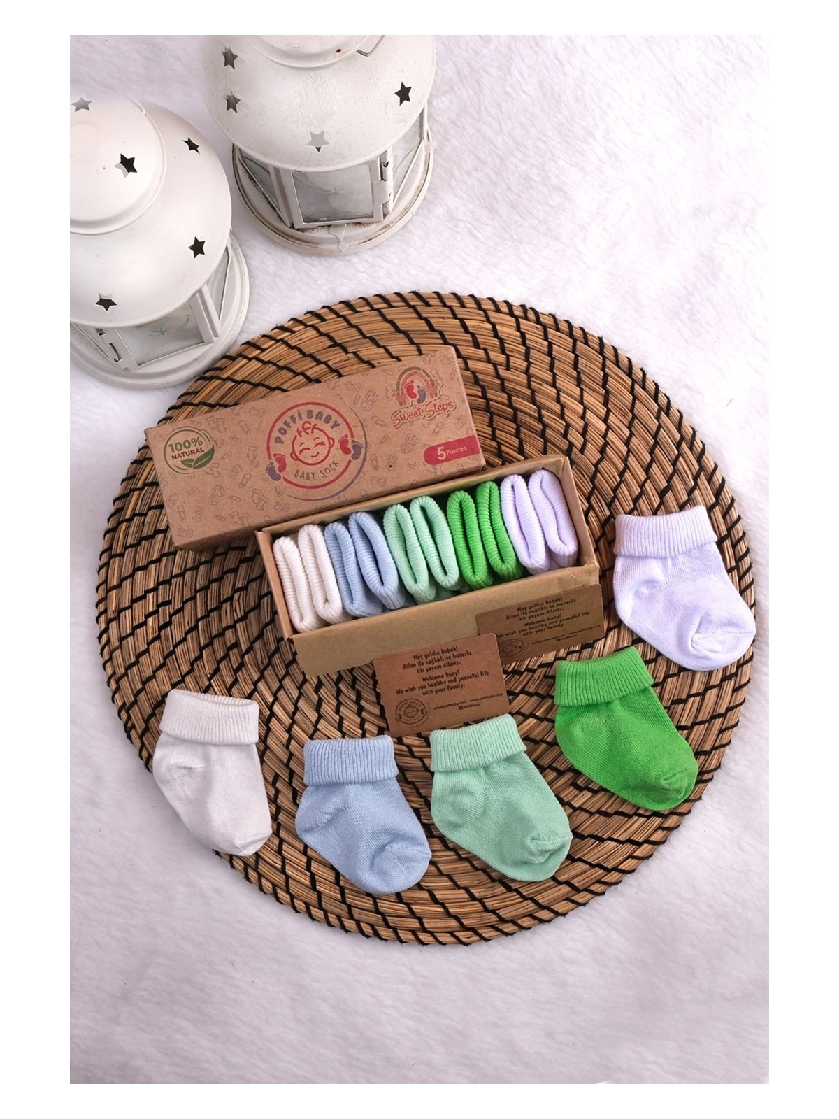 Poffi Baby Poffibabyorganik Pamuk Unisex 5'li Kutulu Premium Yeni Doğan Bebek Çorabı - Görsel 8