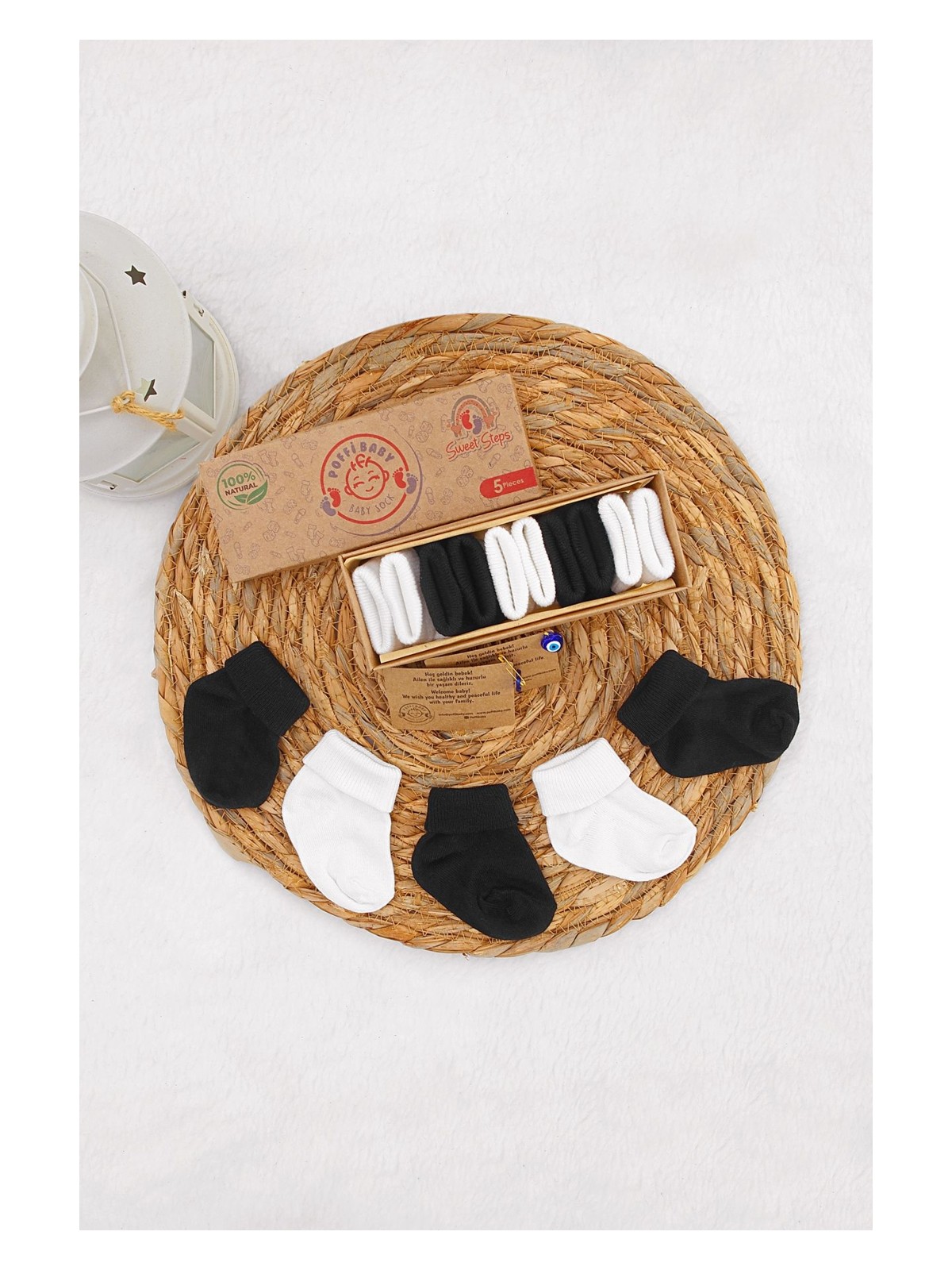 Poffi Baby Poffibabyorganik Pamuk Unisex 5'li Kutulu Premium Yeni Doğan Bebek Çorabı - Görsel 4