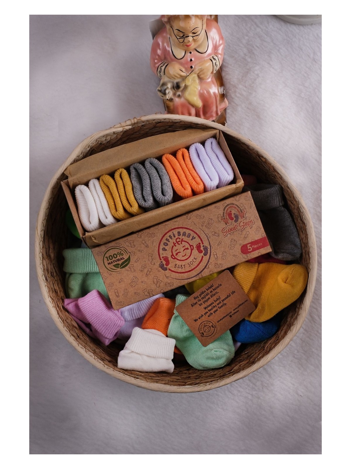 Poffi Baby Poffibabyorganik Pamuk Unisex 5'li Kutulu Premium Yeni Doğan Bebek Çorabı