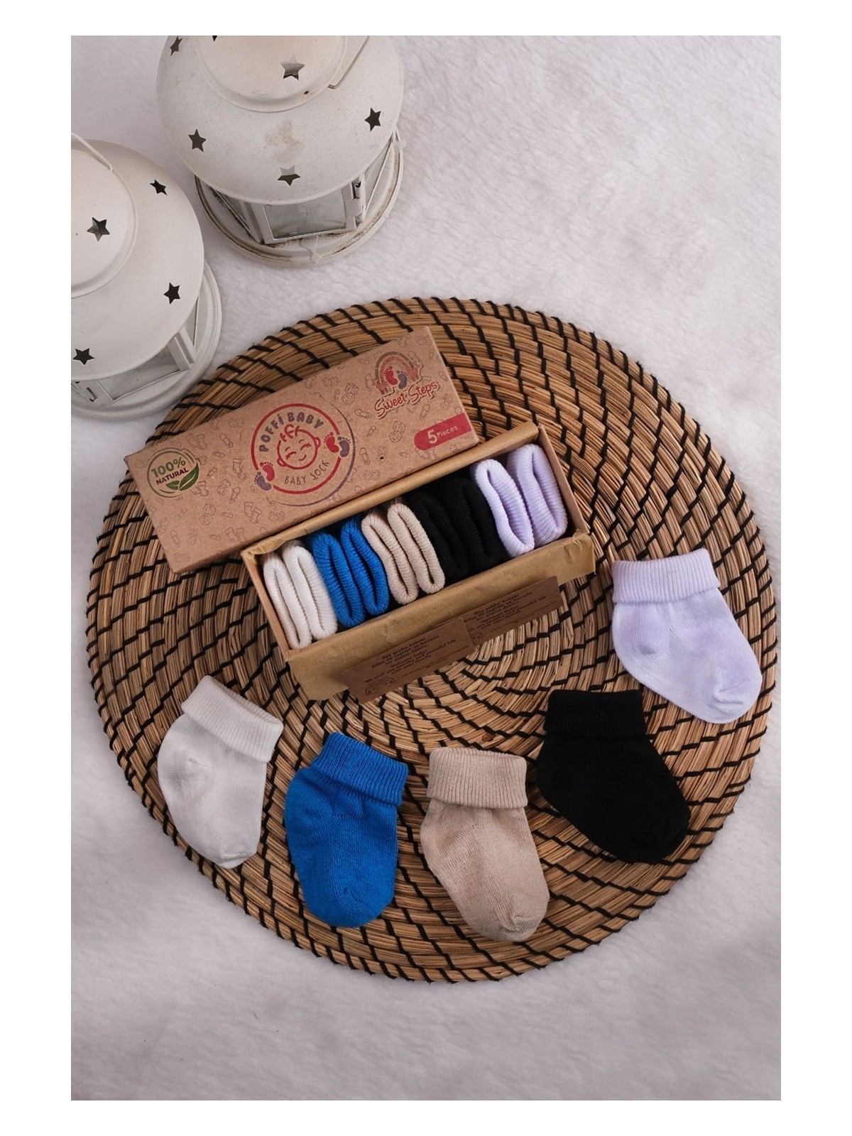 Poffi Baby Poffibabyorganik Pamuk Unisex 5'li Kutulu Premium Yeni Doğan Bebek Çorabı - Görsel 6