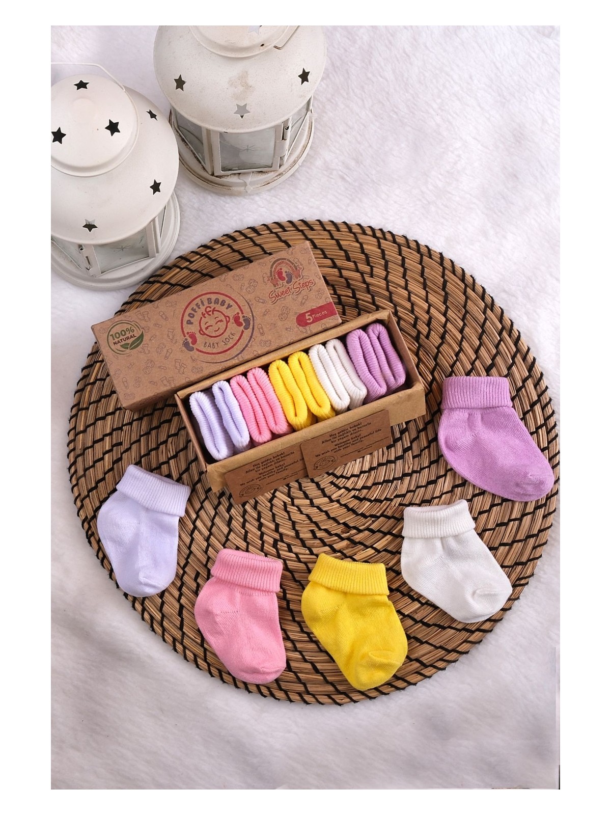 Poffi Baby Poffibabyorganik Pamuk Unisex 5'li Kutulu Premium Yeni Doğan Bebek Çorabı - Görsel 9