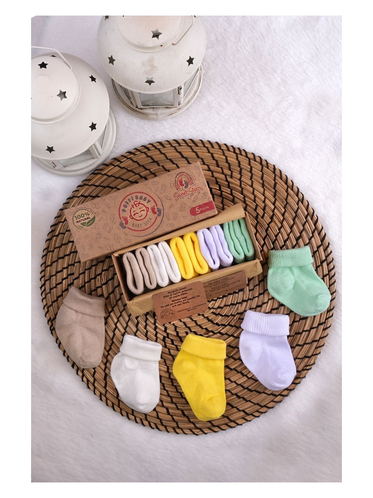 Poffi Baby Poffibabyorganik Pamuk Unisex 5'li Kutulu Premium Yeni Doğan Bebek Çorabı - Görsel 5