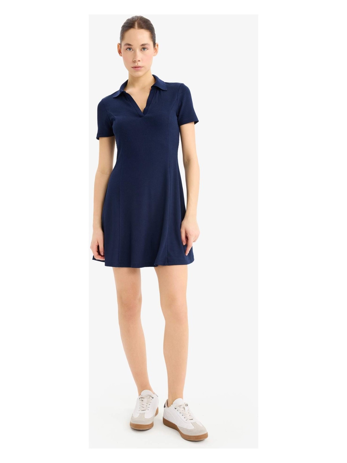 DeFacto Polo Yaka Fitilli Kaşkorse Kısa Kollu Mini Elbise E5327AX25SP - Görsel 4