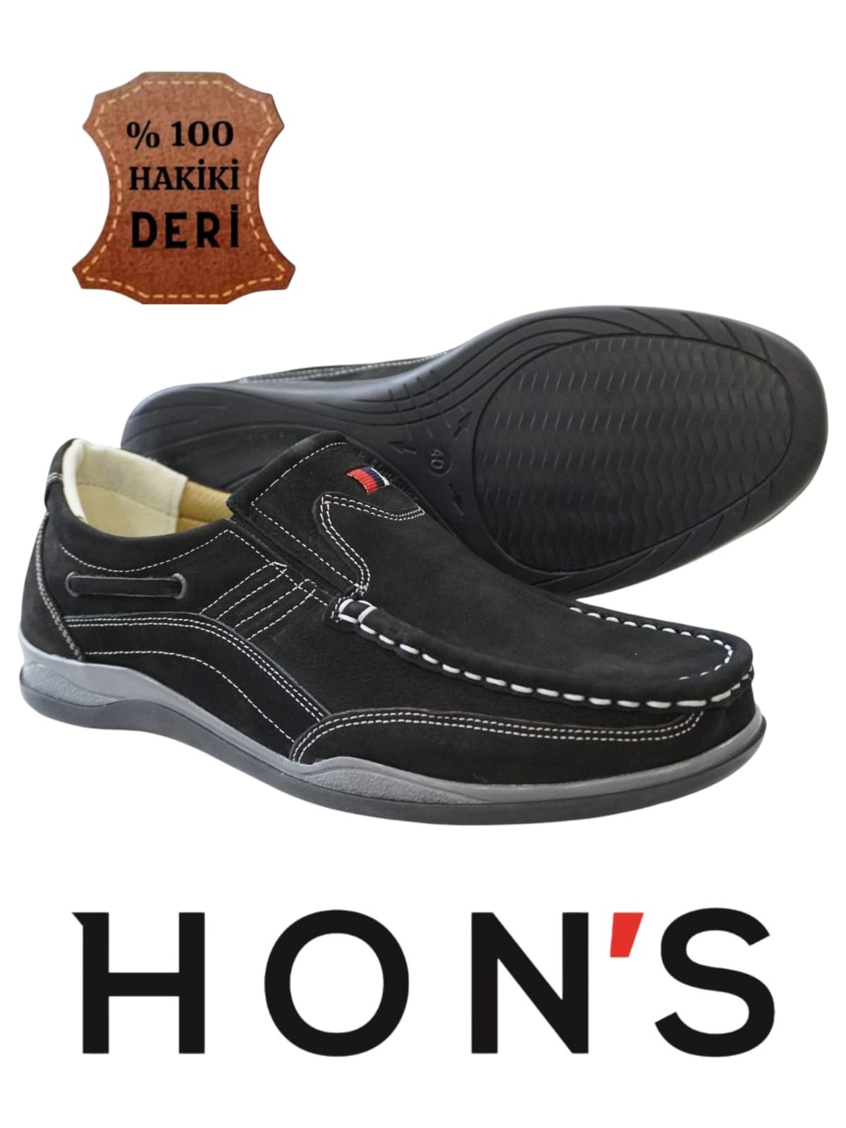 Hon's Erkek Ayakkabı Lacivert Casual Günlük Hakiki Nubuk Deri, Ortopedik, Klasik Bağcıksız Ayakkabı - Görsel 3