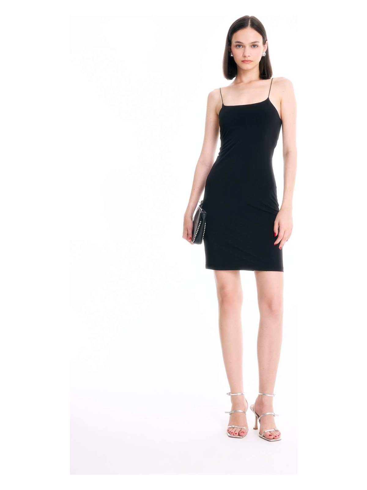 DeFacto Bodycon Kare Yaka Siyah Askılı Mini Elbise D3265AXNS