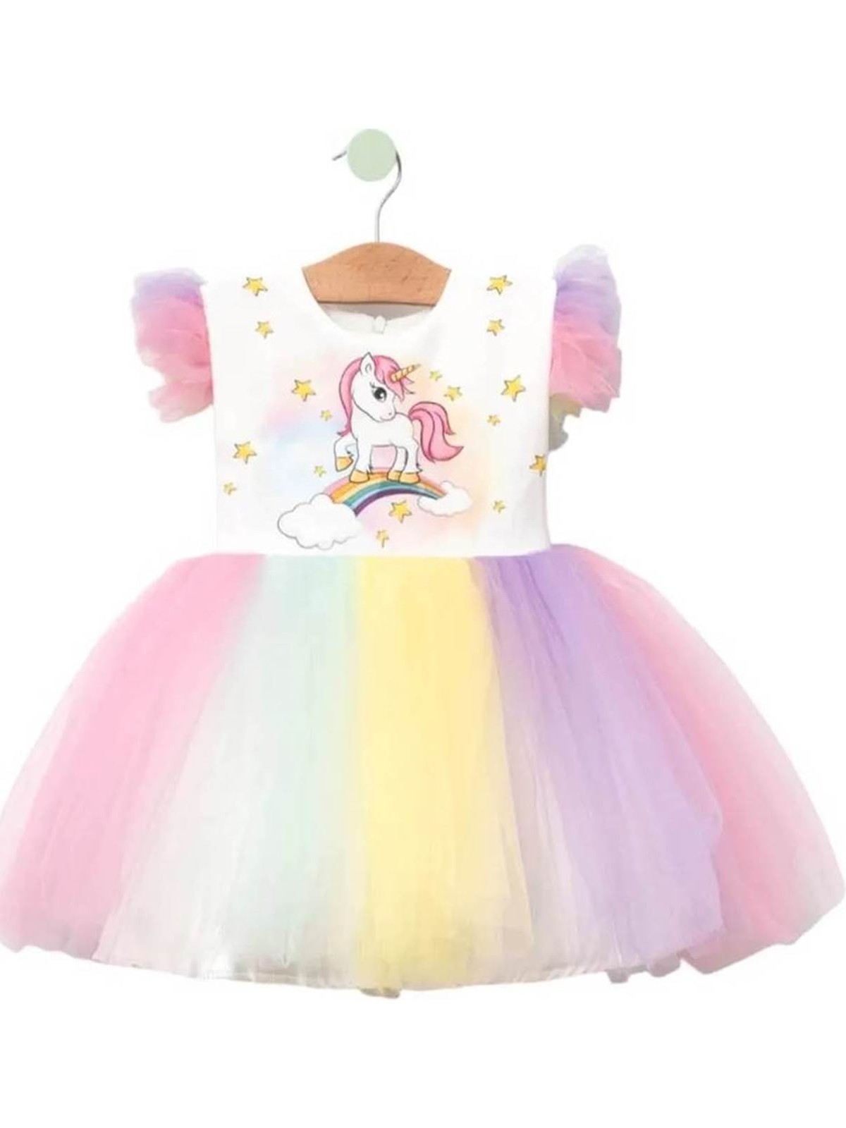 Falcomini Kız Çocuk Unicom Baskılı Tüllü Elbise 1/9 Yaş