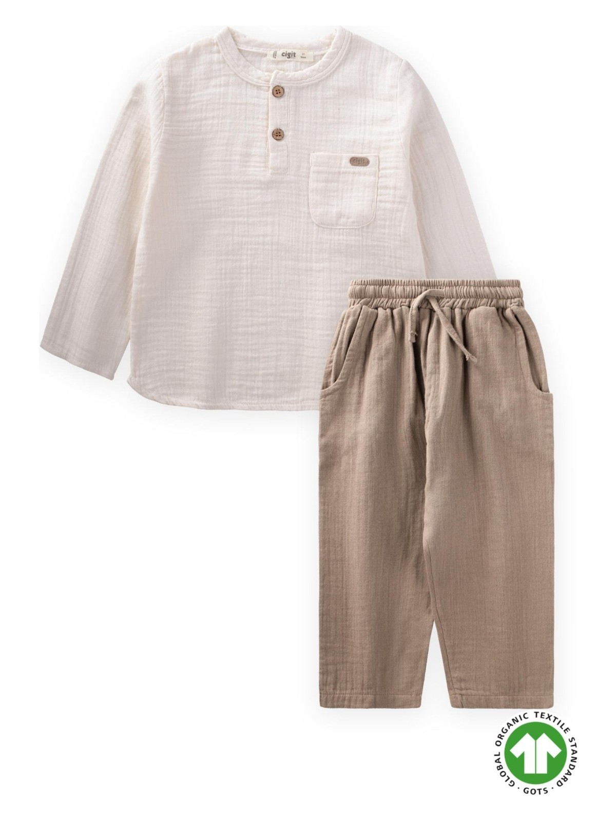 Cigit Organik Bohem Gömlekli Mevsimlik Takım 2-8 Yaş Naturel - Görsel 3