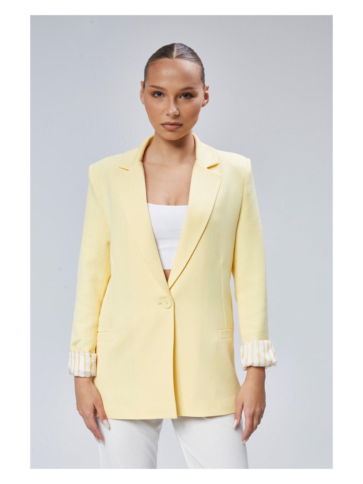 Bolivente Taş Kruvaze Yaka Kolu Katlama Detaylı Regular Vatkalı Blazer Ceket - Görsel 5