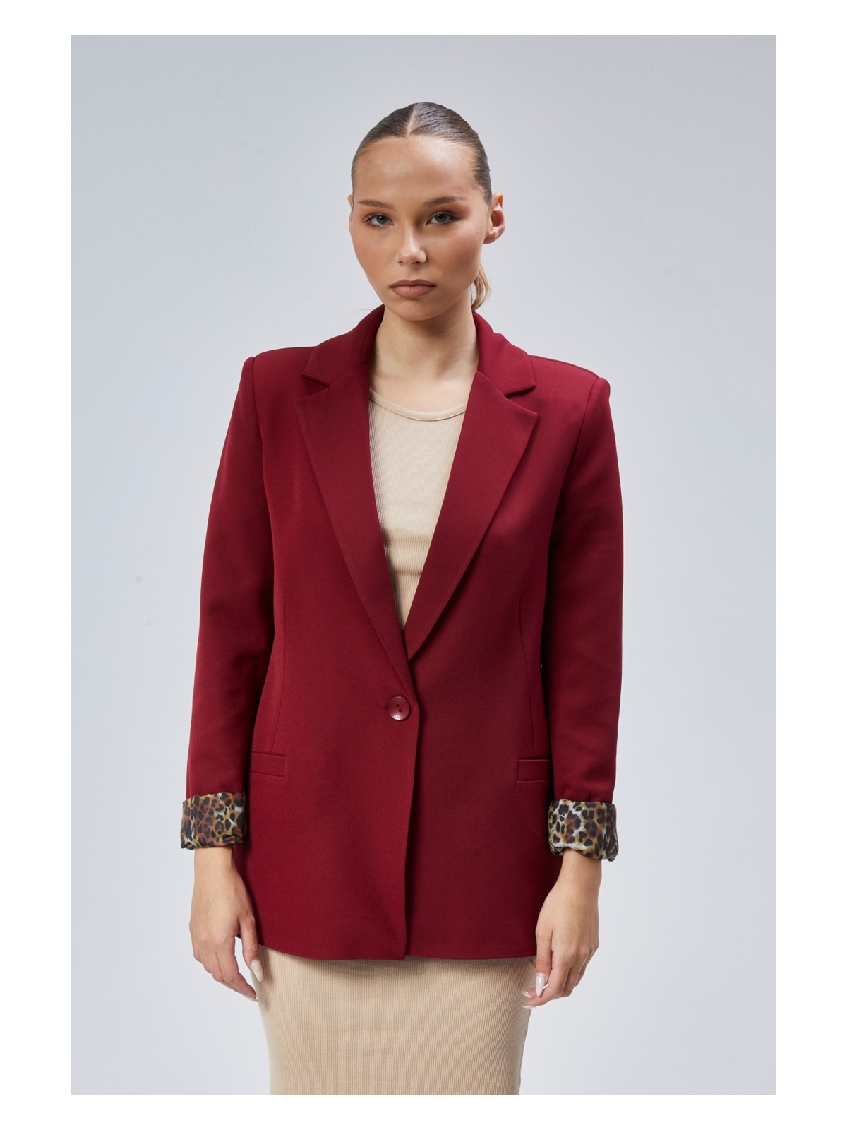 Bolivente Pembe Kruvaze Yaka Kolu Katlama Detaylı Regular Vatkalı Blazer Ceket - Görsel 6