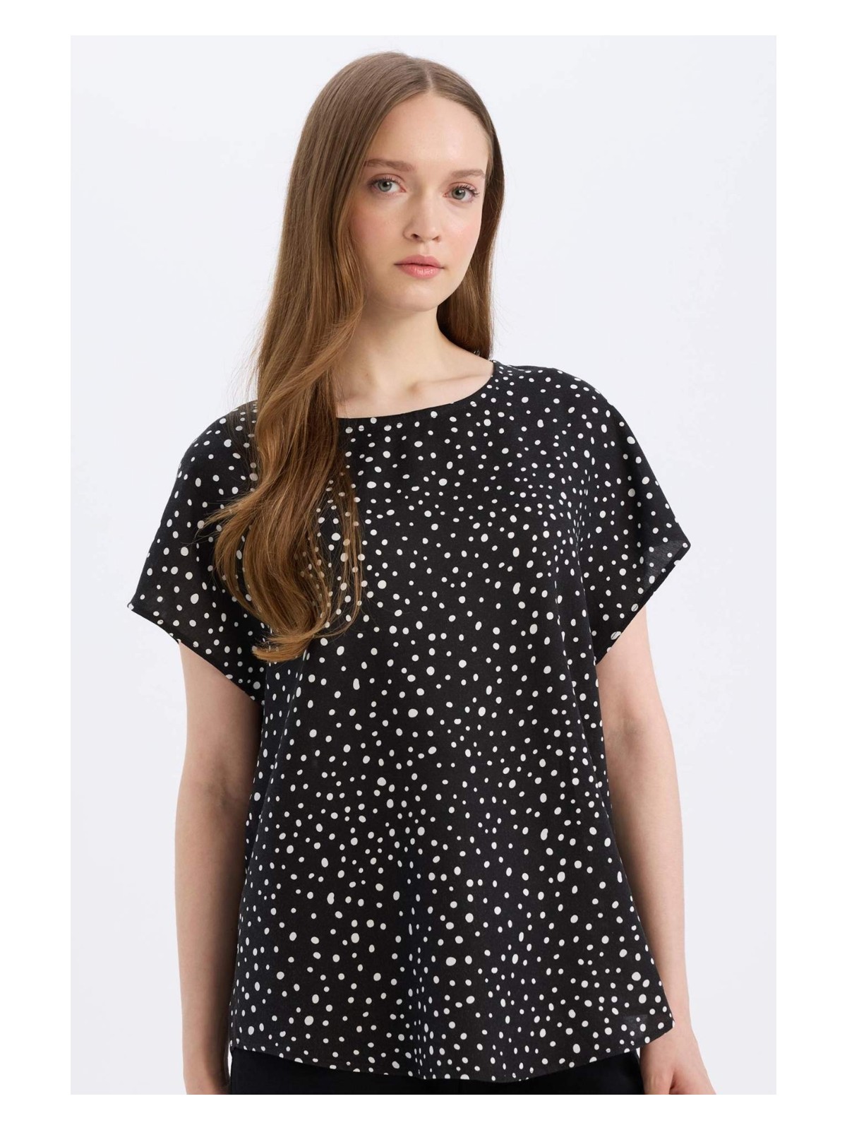 DeFacto Regular Fit Puantiyeli Bisiklet Yaka Kısa Kollu Bluz E7038AX25SP