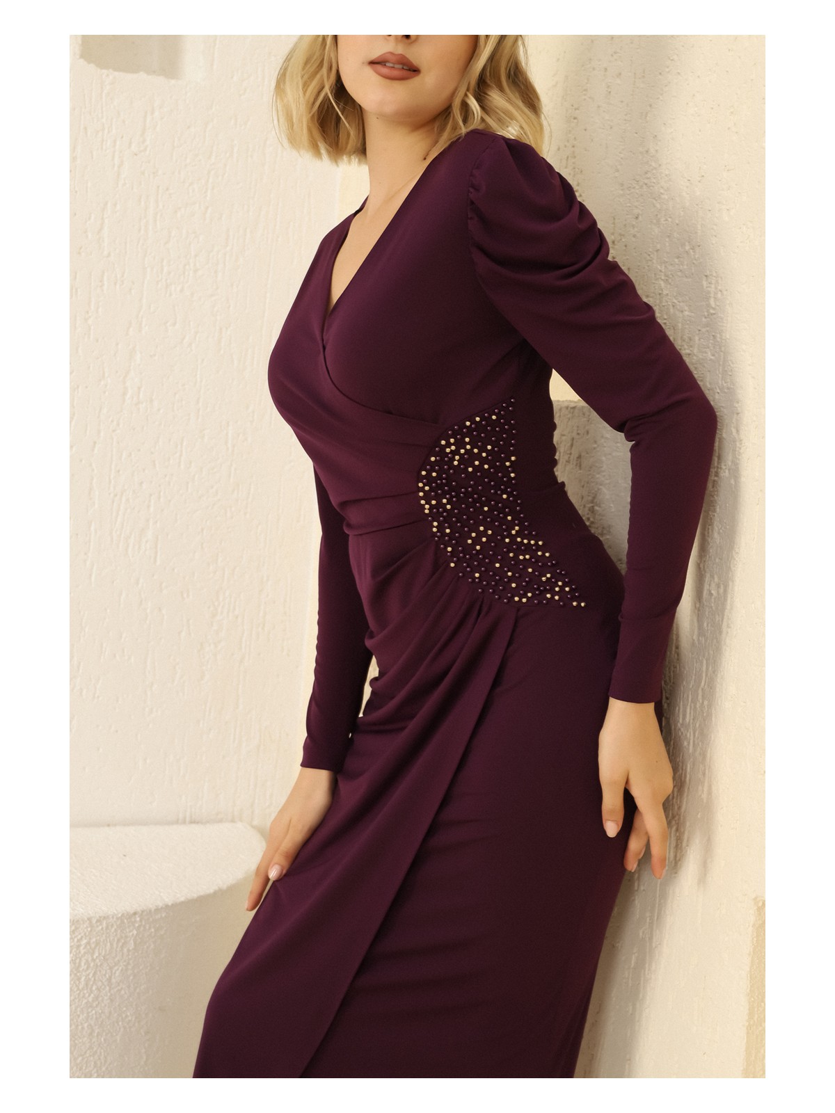 SEVENLINE Taş Detaylı Balık Abiye Elbise