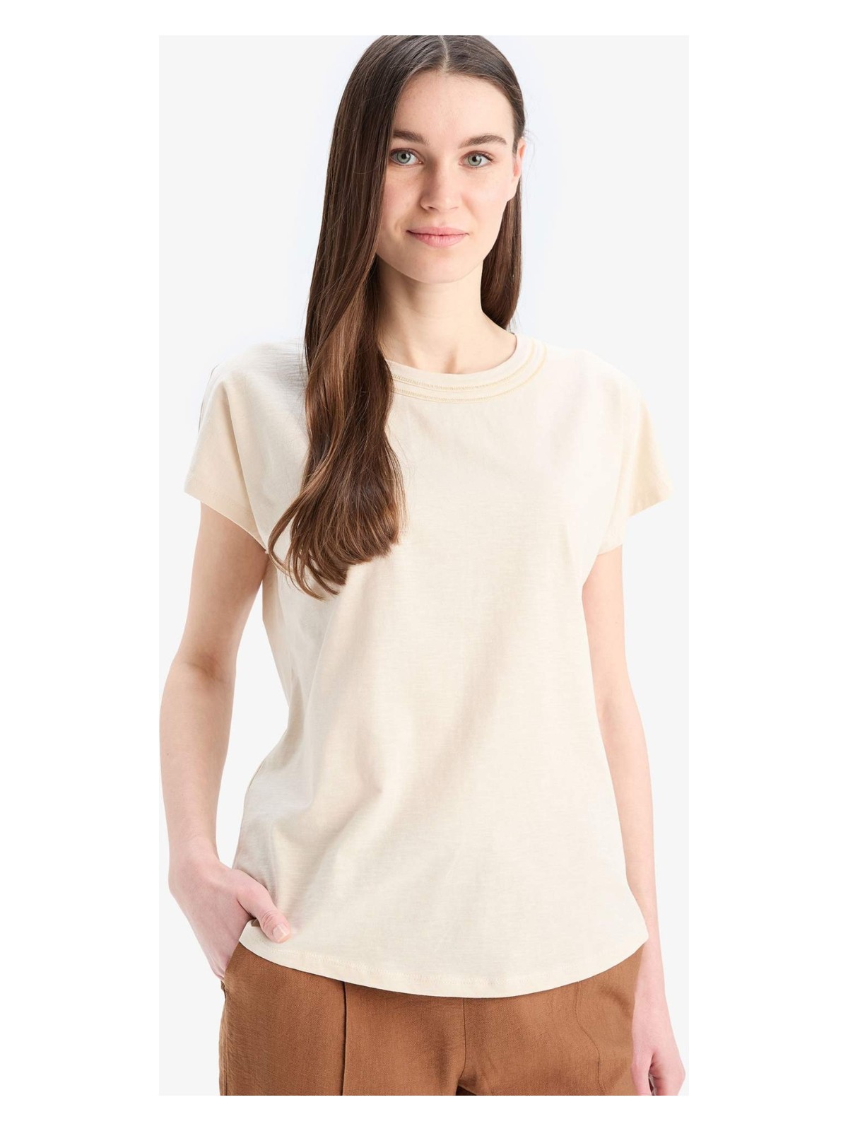 DeFacto %100 Pamuk Basic Flamlı Tişört E1159AX25SM