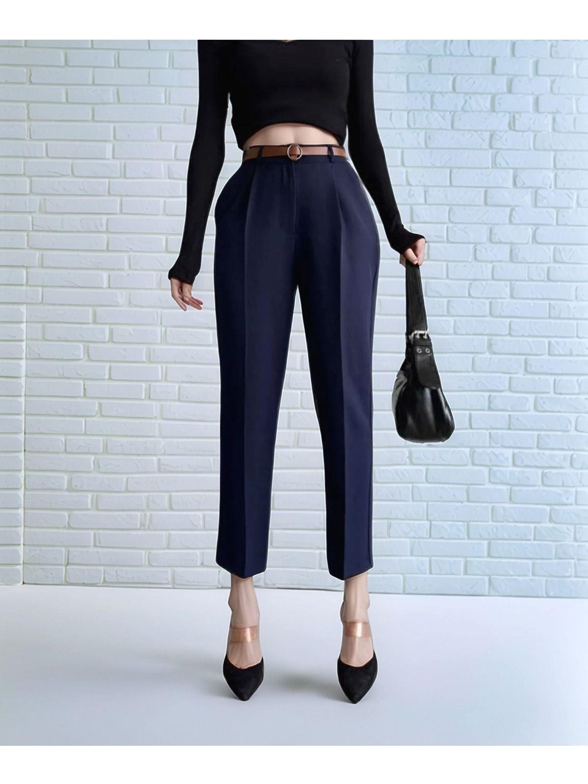 ribana Dar paça pileli kemerli mevsimlik kumaş kadın pantolon