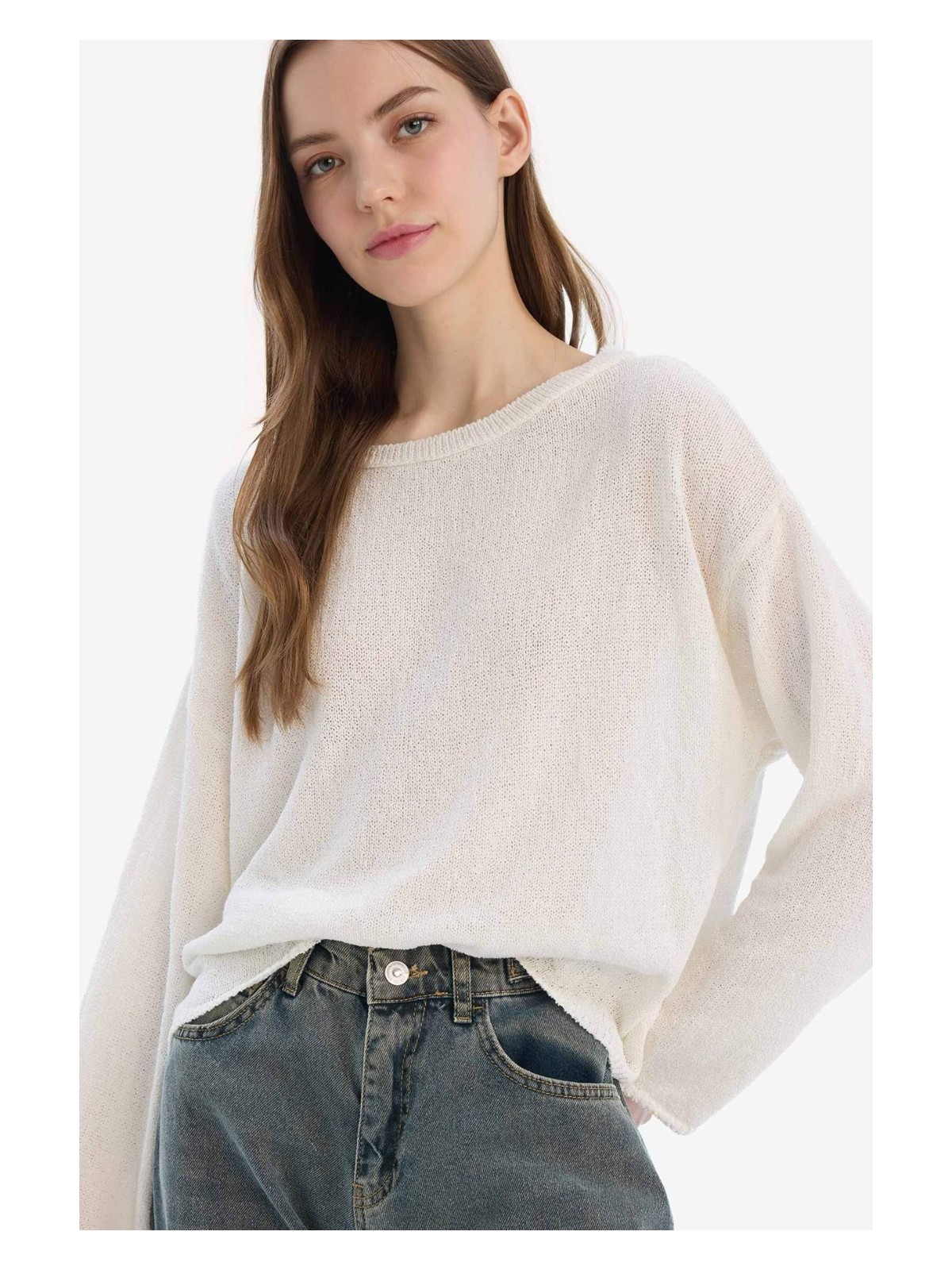 DeFacto Regular Fit Kayık Yaka Basic Düz Triko Kazak E4679AX25SP