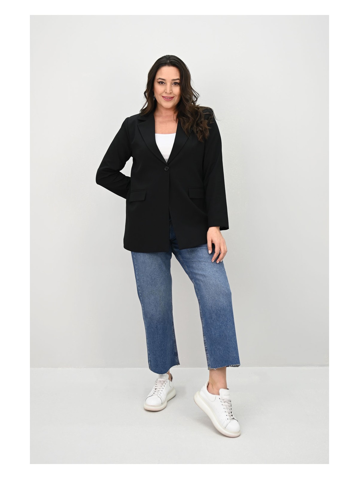 Koza Butik Kadın Büyük Beden Astarlı Düğmeli Blazer Ceket 9008-25-1 - Görsel 3