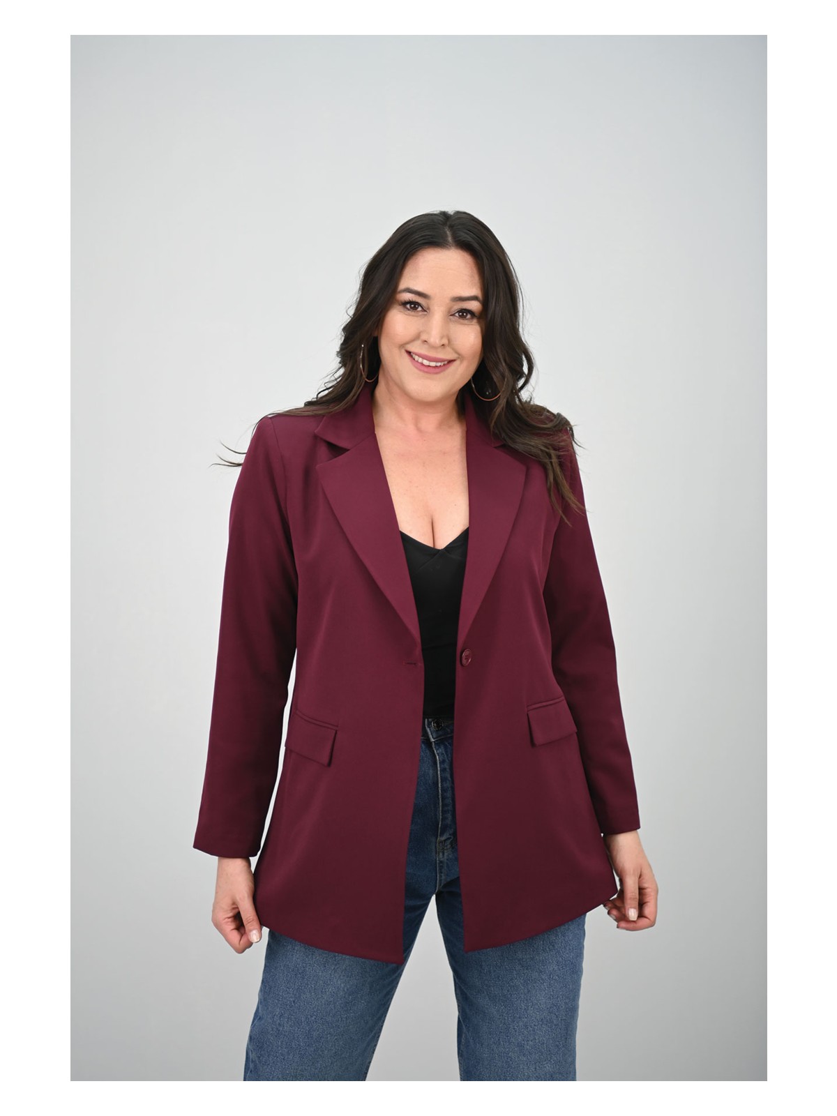 Koza Butik Kadın Büyük Beden Astarlı Düğmeli Blazer Ceket 9008-25-1