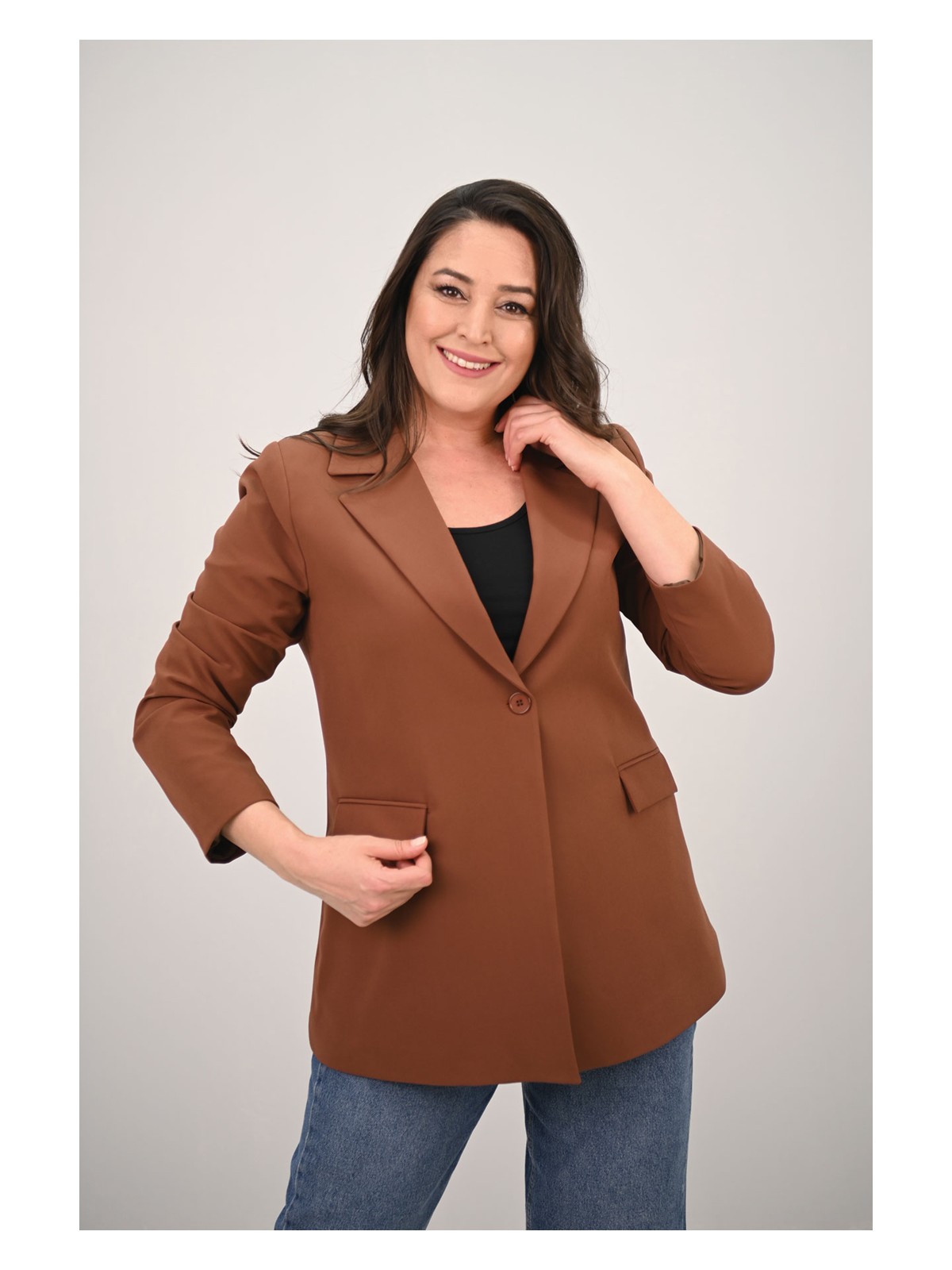 Koza Butik Kadın Büyük Beden Astarlı Düğmeli Blazer Ceket 9008-25-1 - Görsel 4