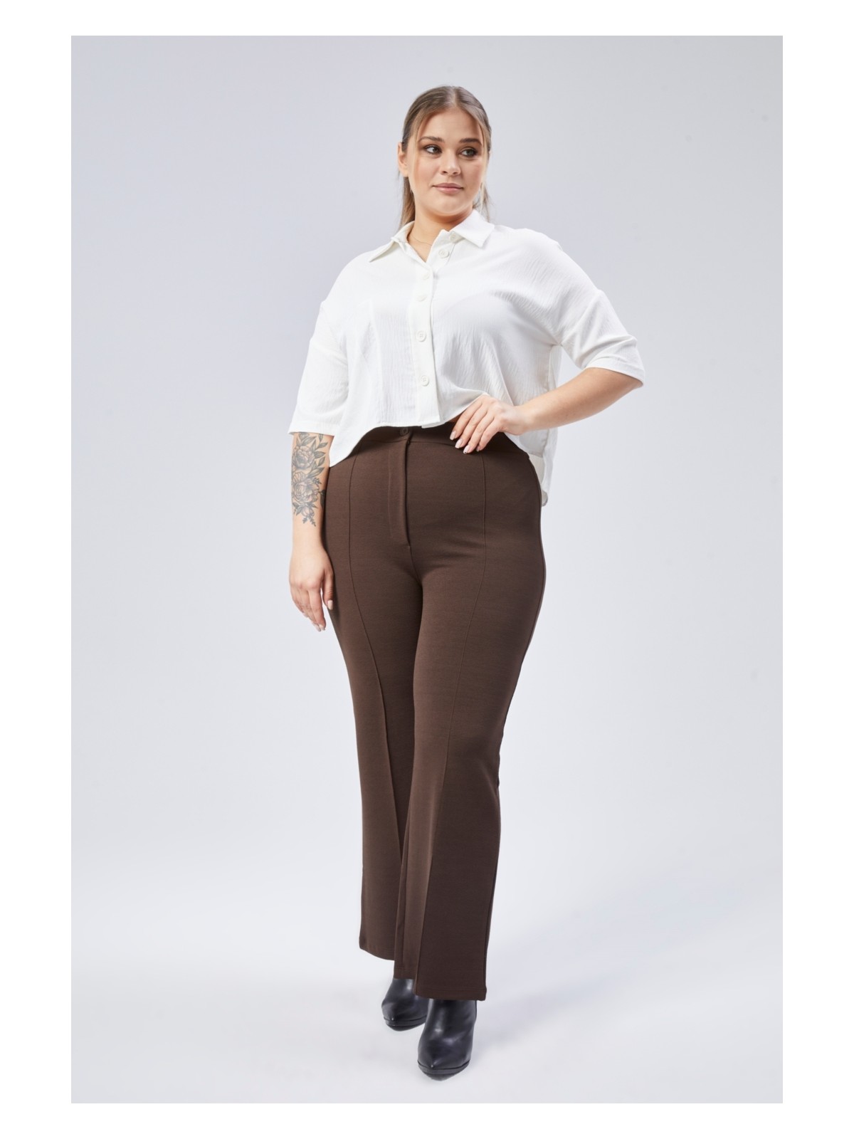 Symirna Yüksek Bel Bol Paça Fermuarlı Büyük Beden Kadın Pantolon