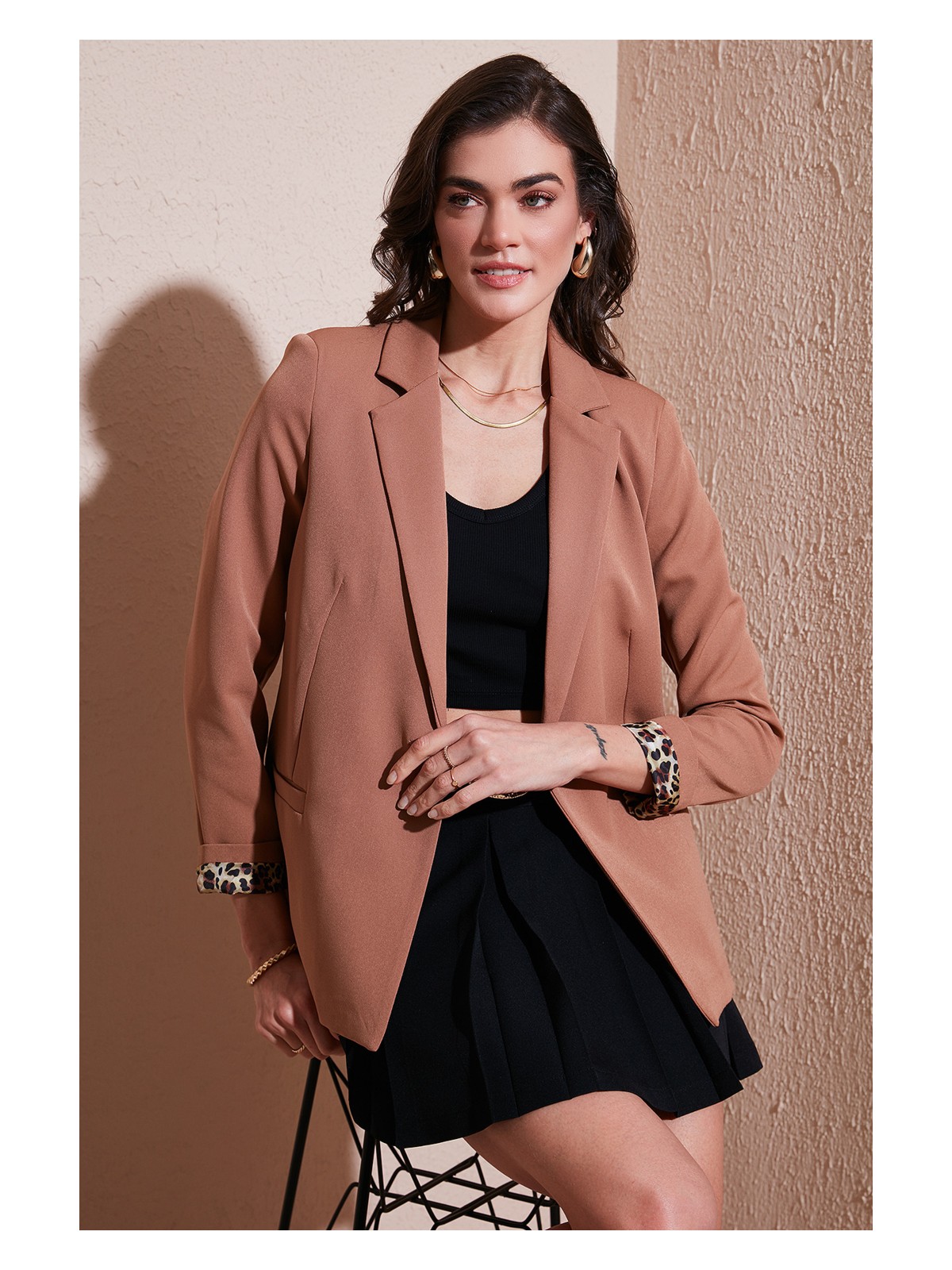 Lela Standart Fit Mono Yaka Desenli Astar Detaylı Blazer Kadın Ceket6524003