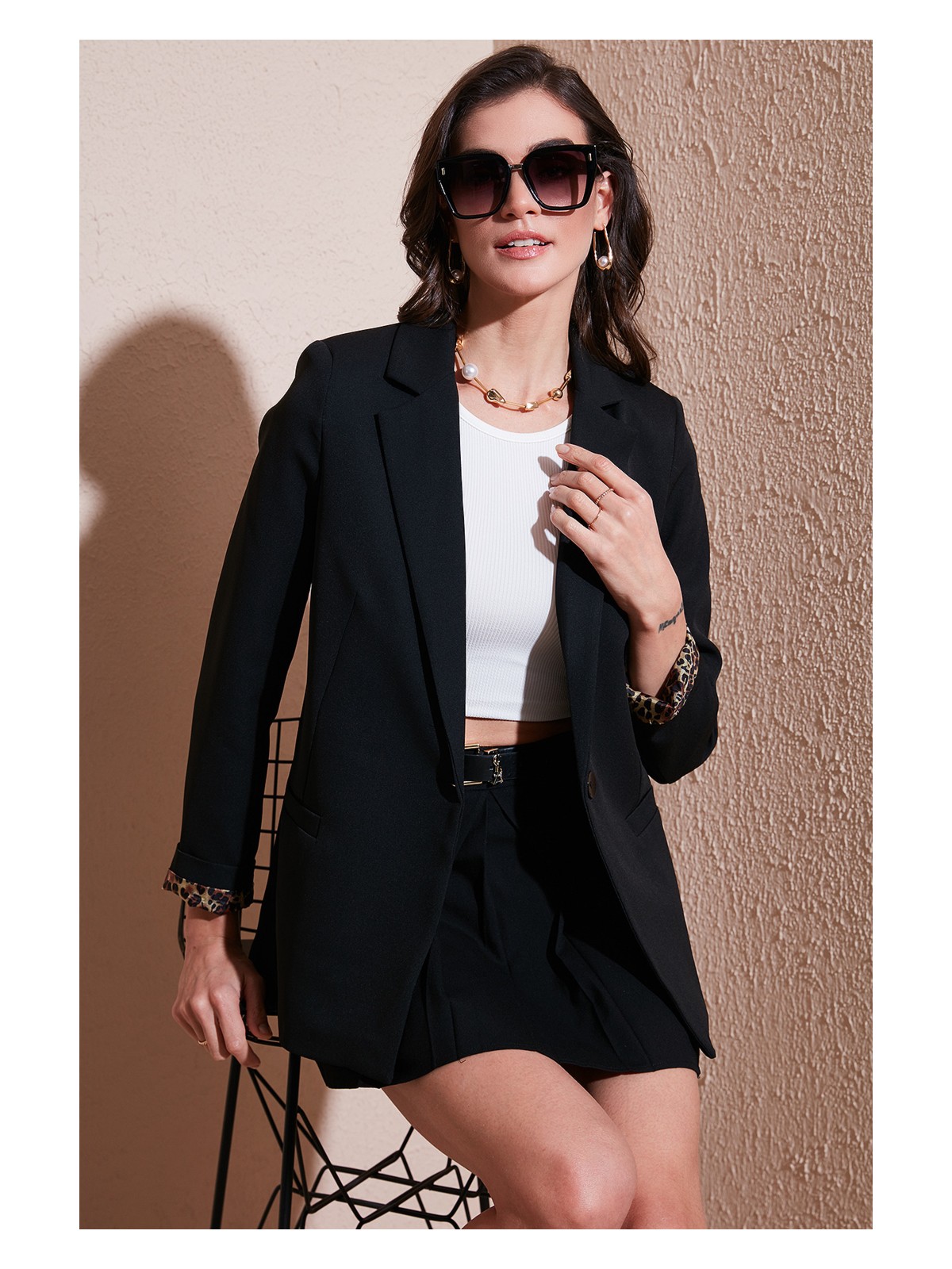 Lela Standart Fit Mono Yaka Desenli Astar Detaylı Blazer Kadın Ceket6524003 - Görsel 3