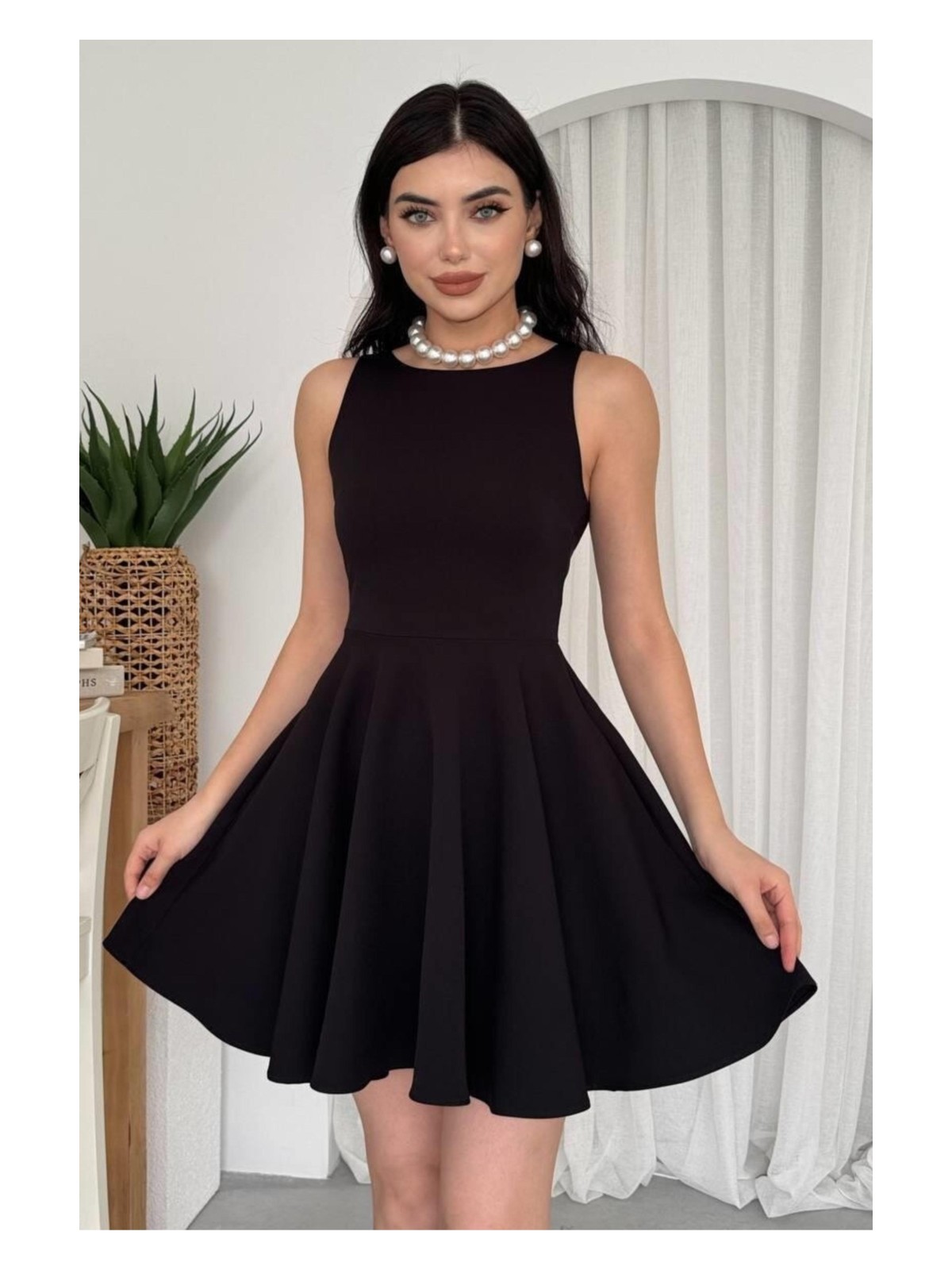 Zishan Fashion Kolsuz Fırfırlı Etekli Gizli Cepli Mini Balo & Mezuniyet Abiye Elbise 165 - Görsel 4