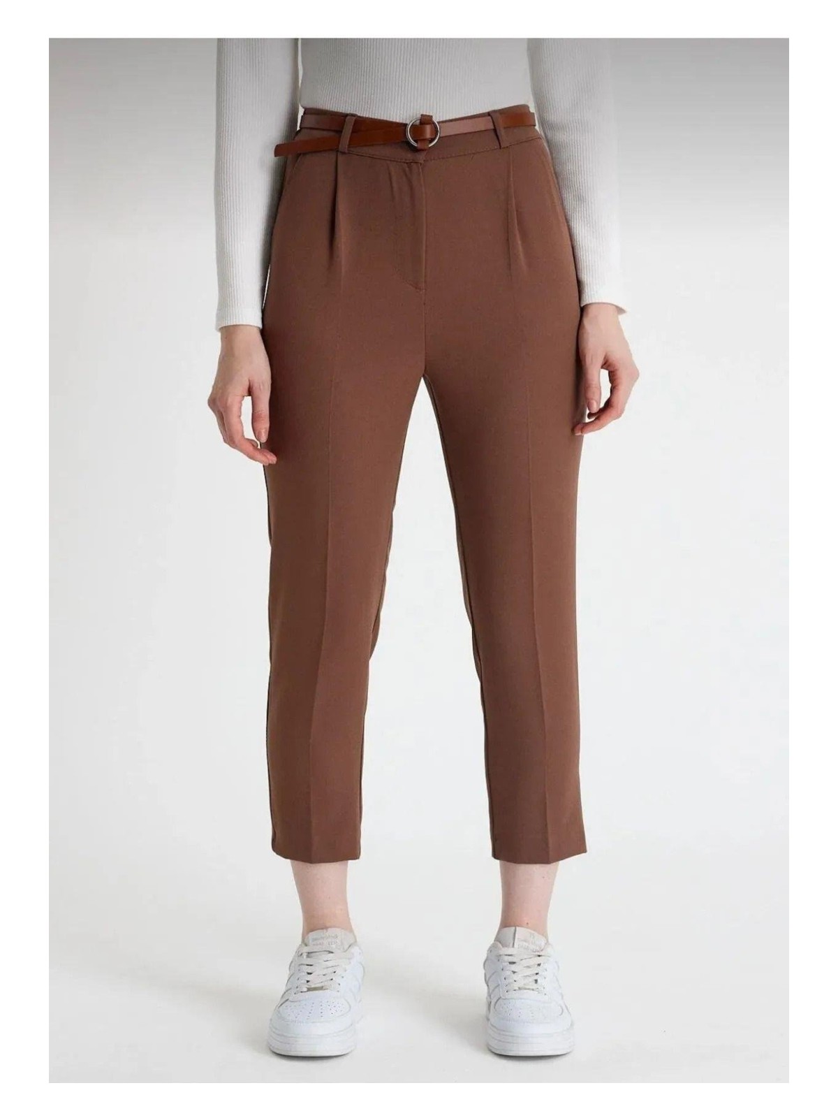 ribana Dar paça pileli kemerli mevsimlik kumaş kadın pantolon - Görsel 5