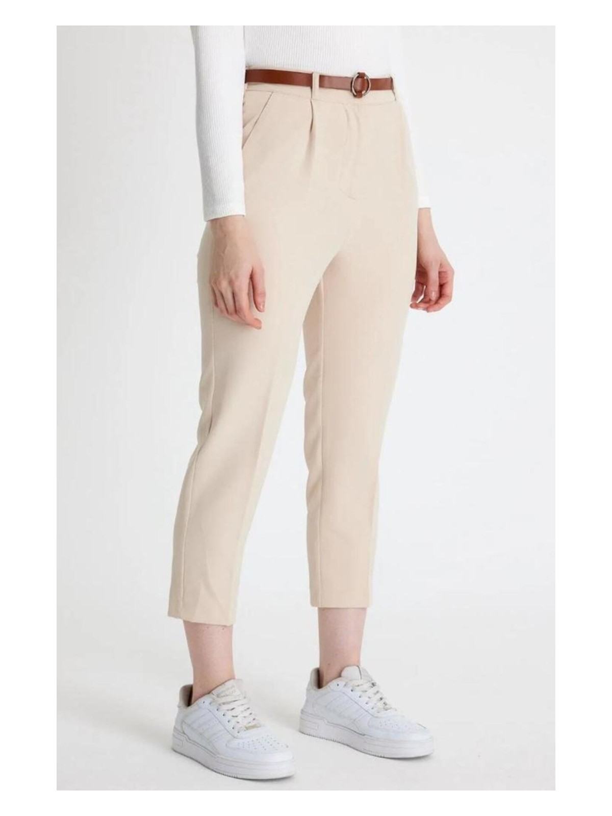 ribana Dar paça pileli kemerli mevsimlik kumaş kadın pantolon - Görsel 6