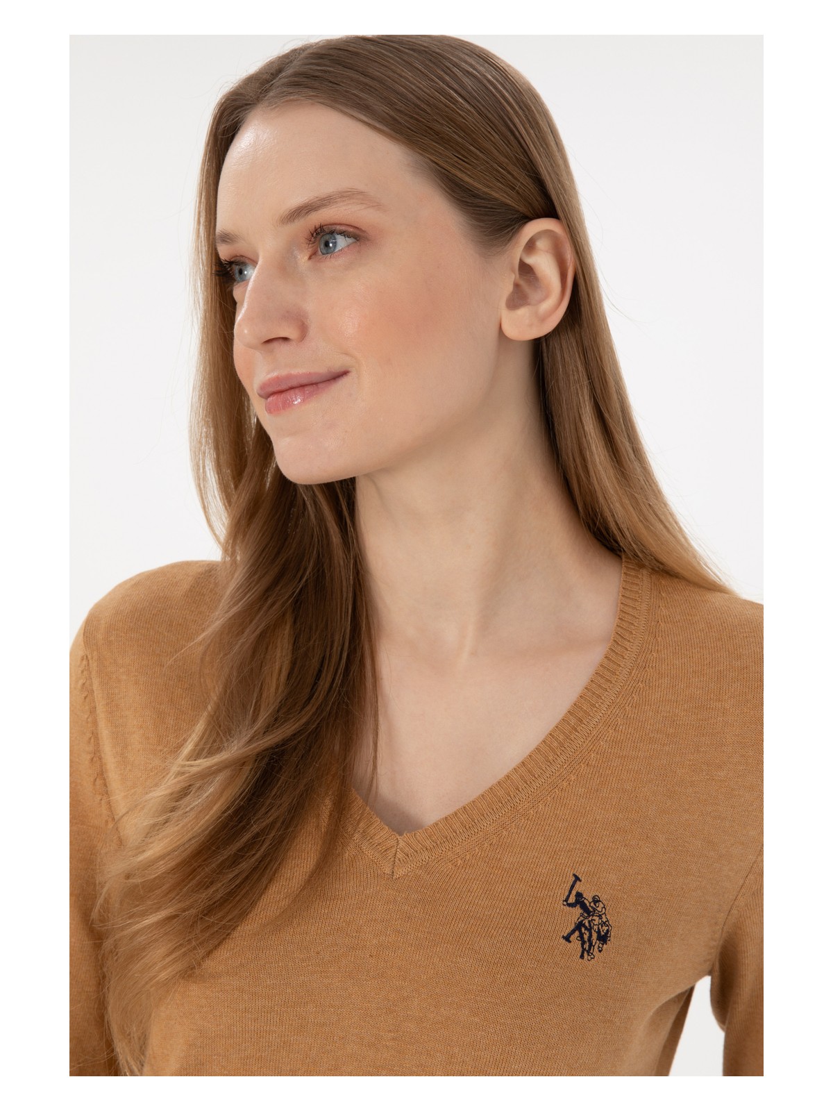 U.S. Polo Assn. Kadın Camel Melanj V Yaka Basic Kazak 50293542-VR122 - Görsel 2