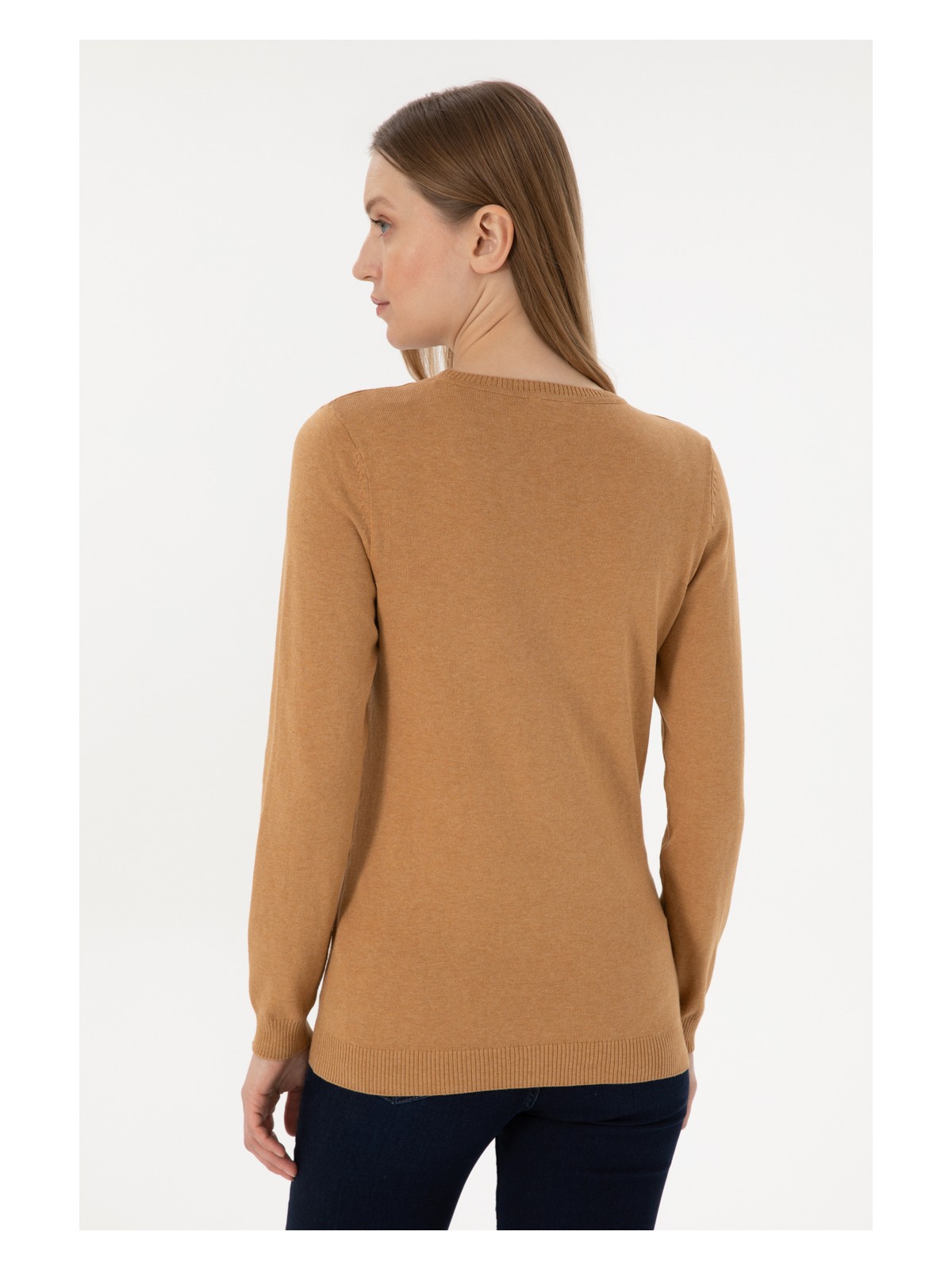 U.S. Polo Assn. Kadın Camel Melanj V Yaka Basic Kazak 50293542-VR122 - Görsel 5