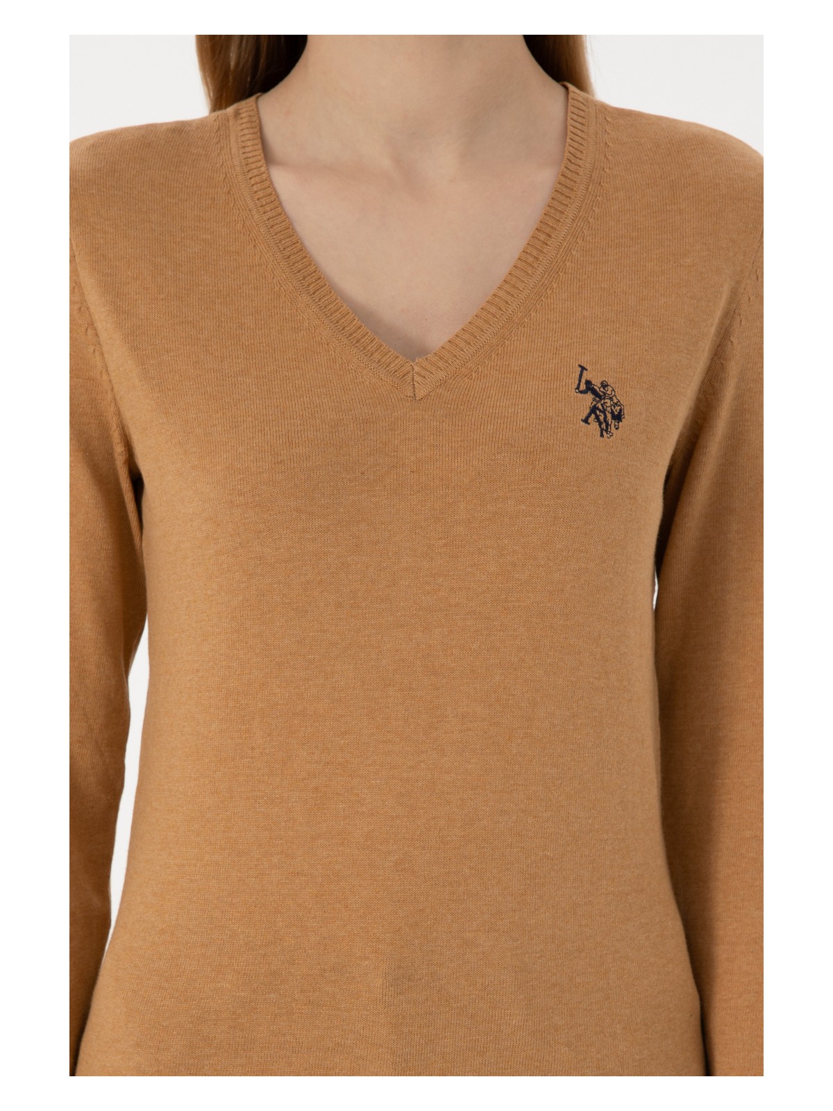U.S. Polo Assn. Kadın Camel Melanj V Yaka Basic Kazak 50293542-VR122 - Görsel 6