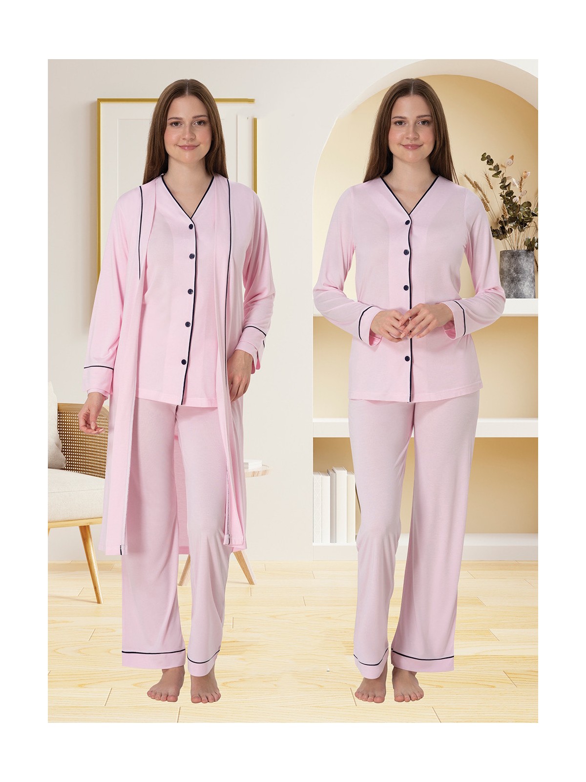 Effortt Lohusa Sabahlıklı Pijama Takımı Lacivert - 5074 - Görsel 5