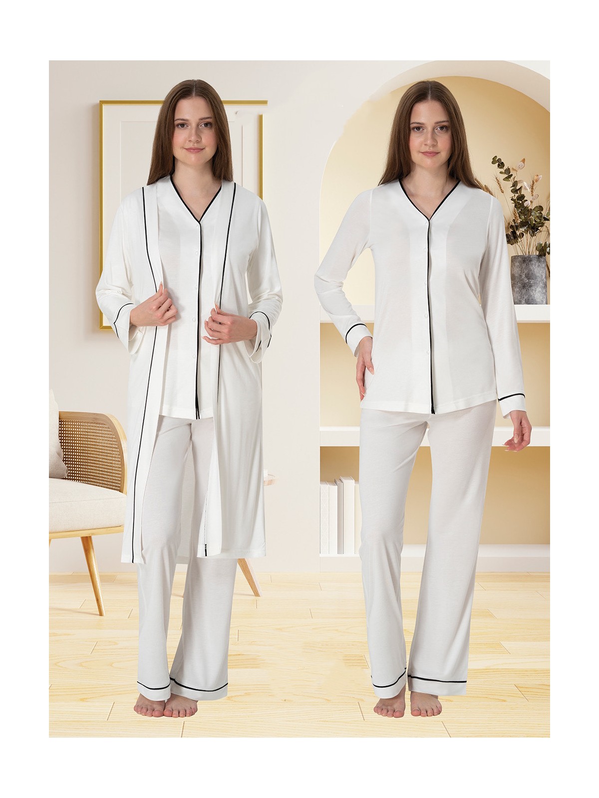 Effortt Lohusa Sabahlıklı Pijama Takımı Pembe - 5074 - Görsel 6