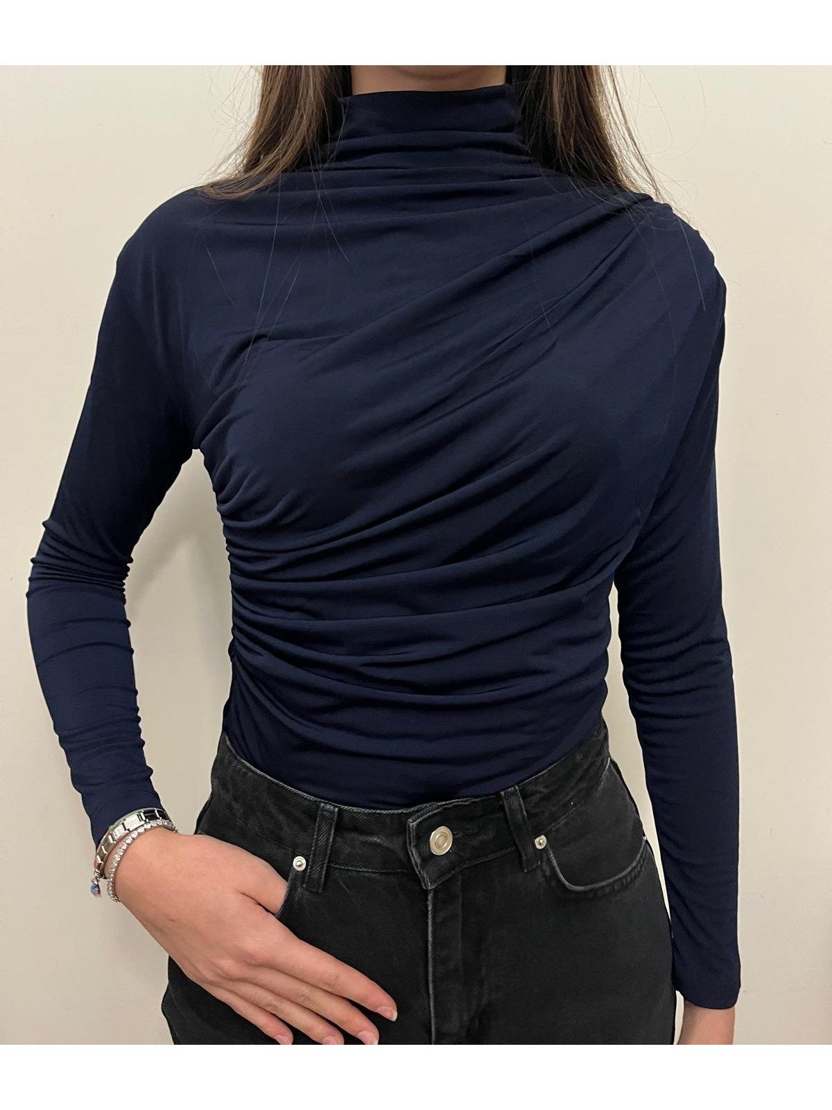 peri tower Kadın Dik Yaka Büzgülü Bluz - Görsel 10