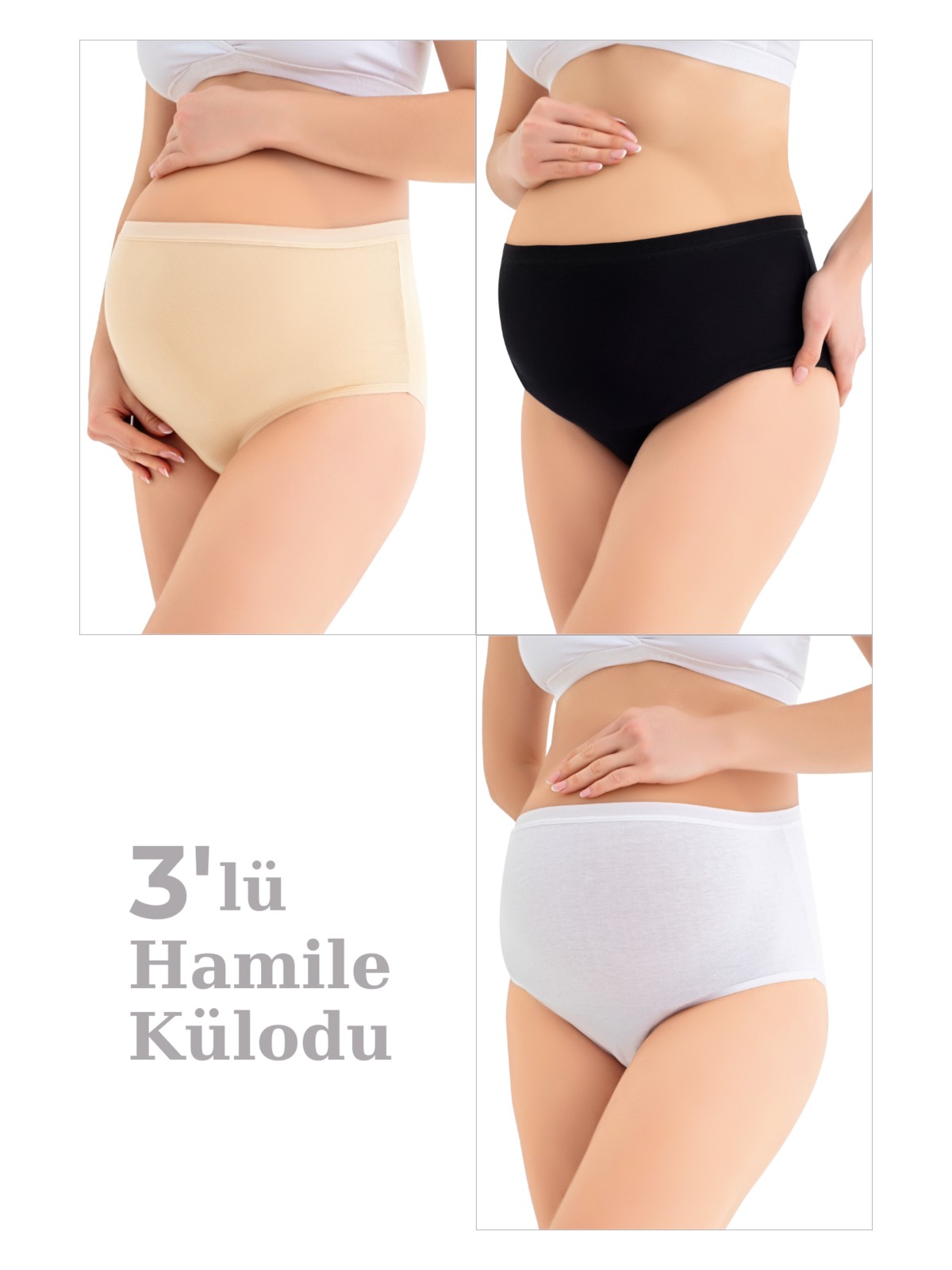 Arma Yıldız Kadın (DİKİŞSİZ) Lohusa Hamile Külodu Gri Pamuklu Likralı Yumuşak Dokulu Esnek Kumaş 3'lü Set - Görsel 3