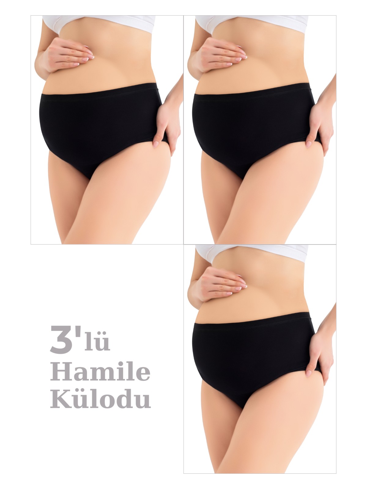 Arma Yıldız Kadın (DİKİŞSİZ) Lohusa Hamile Külodu Gri Pamuklu Likralı Yumuşak Dokulu Esnek Kumaş 3'lü Set - Görsel 4