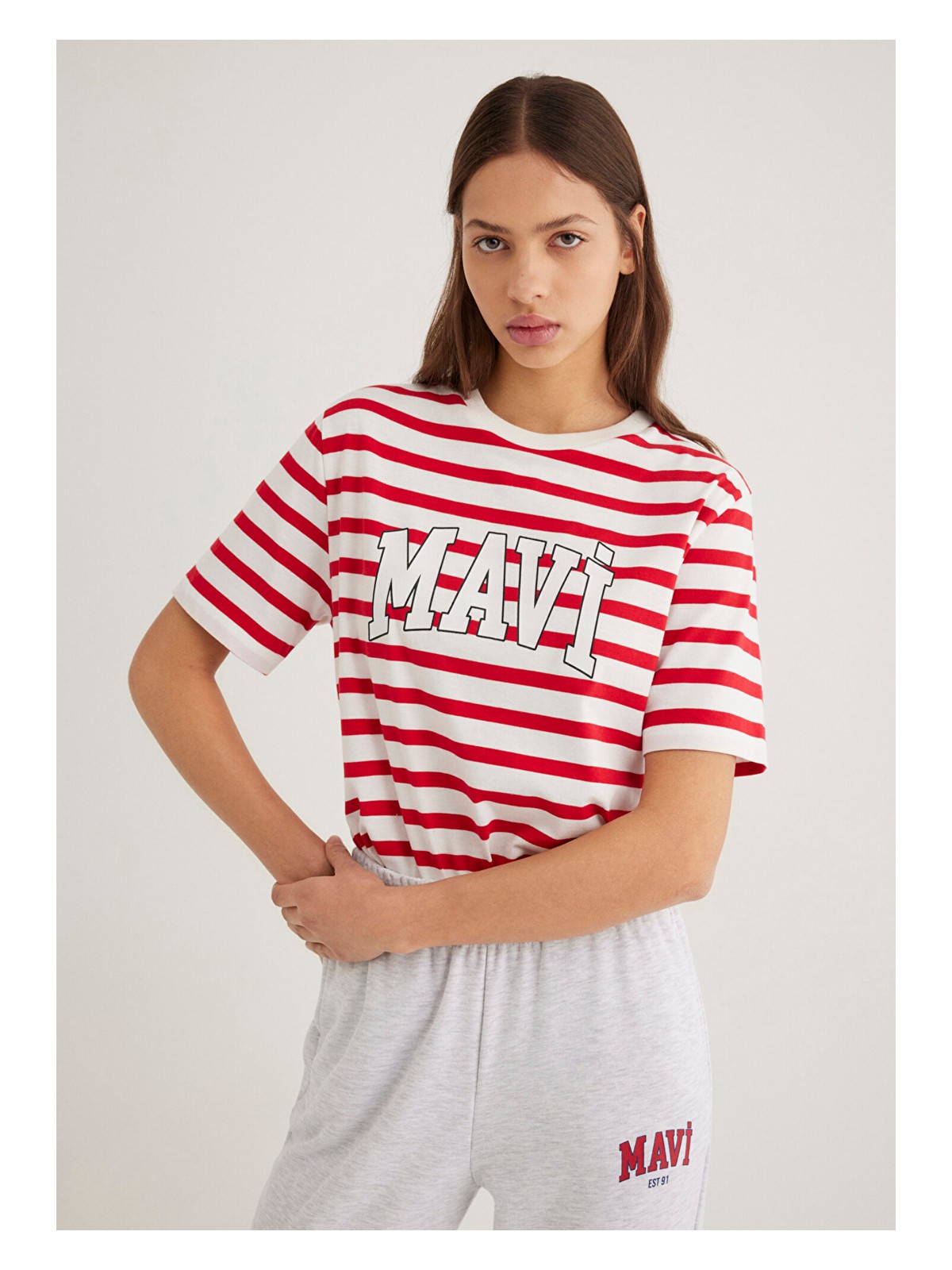 Mavi Mavi Logo Baskılı Kırmızı Çizgili Tişört 1611360-84475