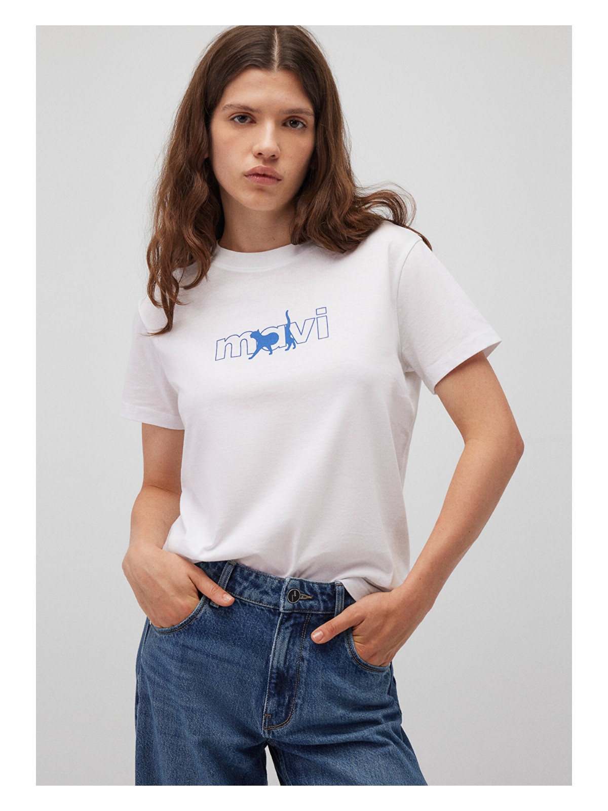 Mavi Mavi Kedi Logo Baskılı Beyaz Tişört 1611478-620