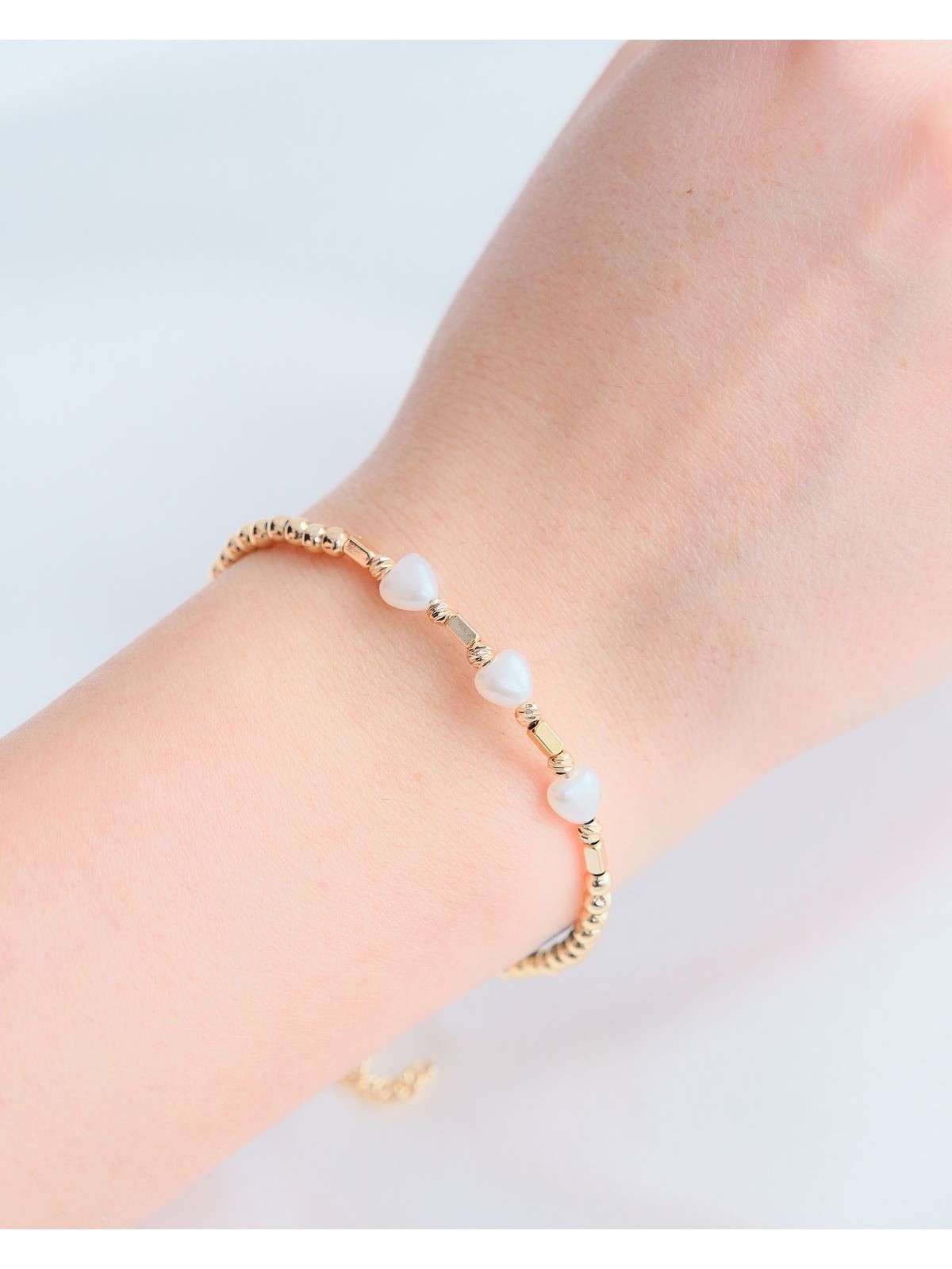 Aurrari Altın Kaplama 3'lü İncili Kalp Dorika Çelik Bileklik