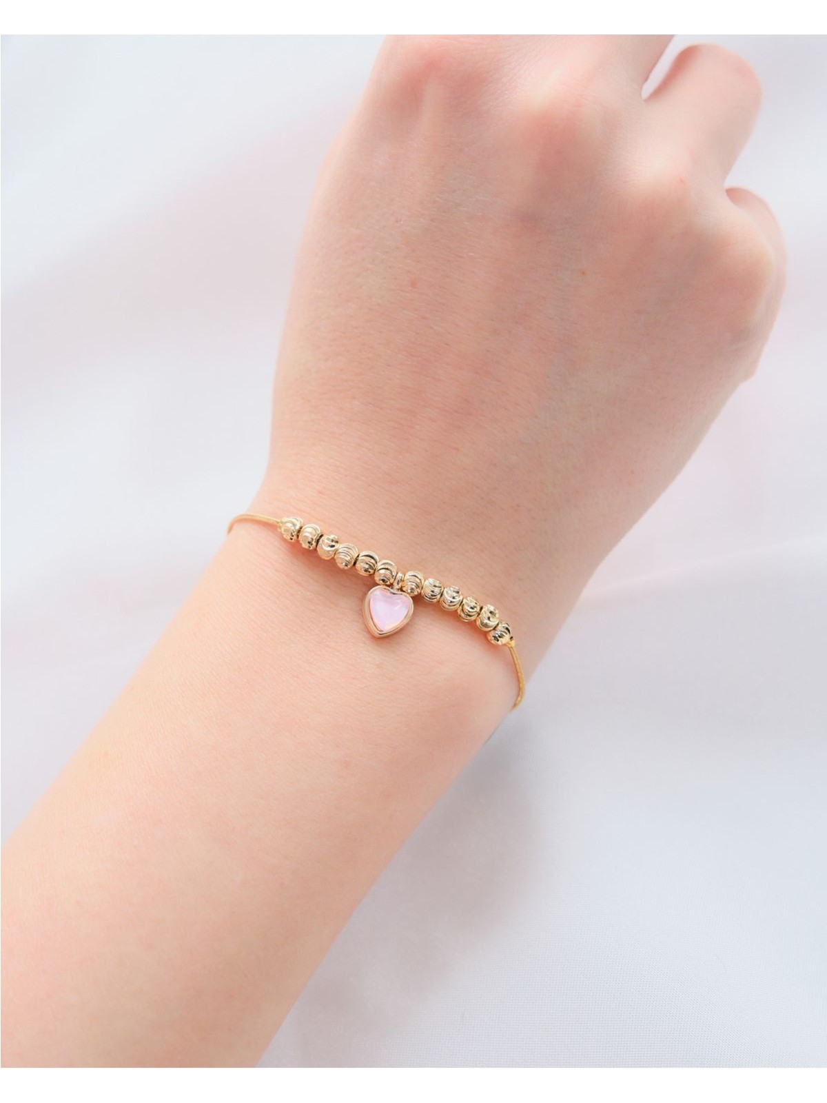 Aurrari Altın Kaplama 3'lü İncili Kalp Dorika Çelik Bileklik - Görsel 4