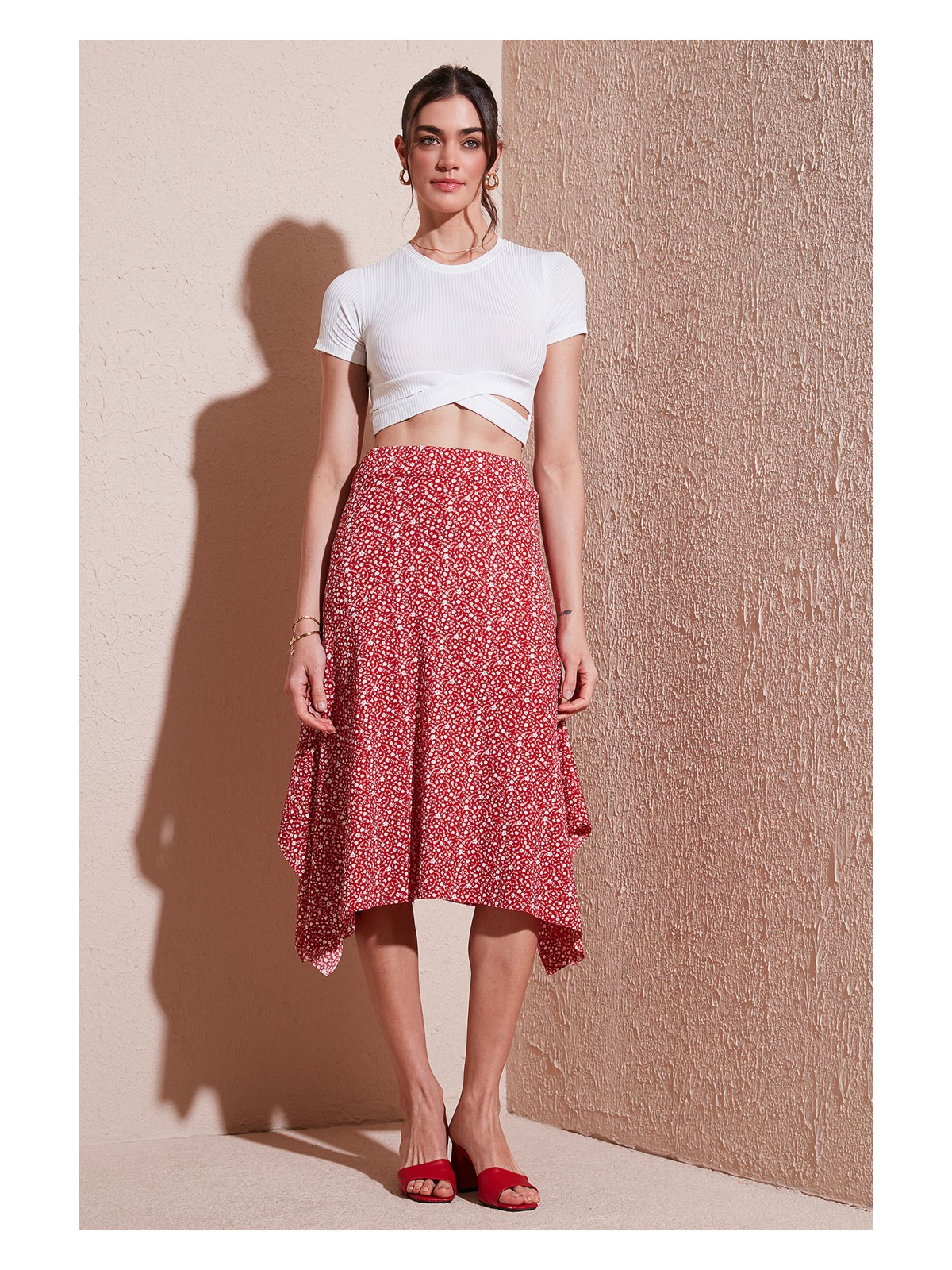 Lela Desenli Volanlı Midi Boy Etek Bayan Etek 5869010 - Görsel 5